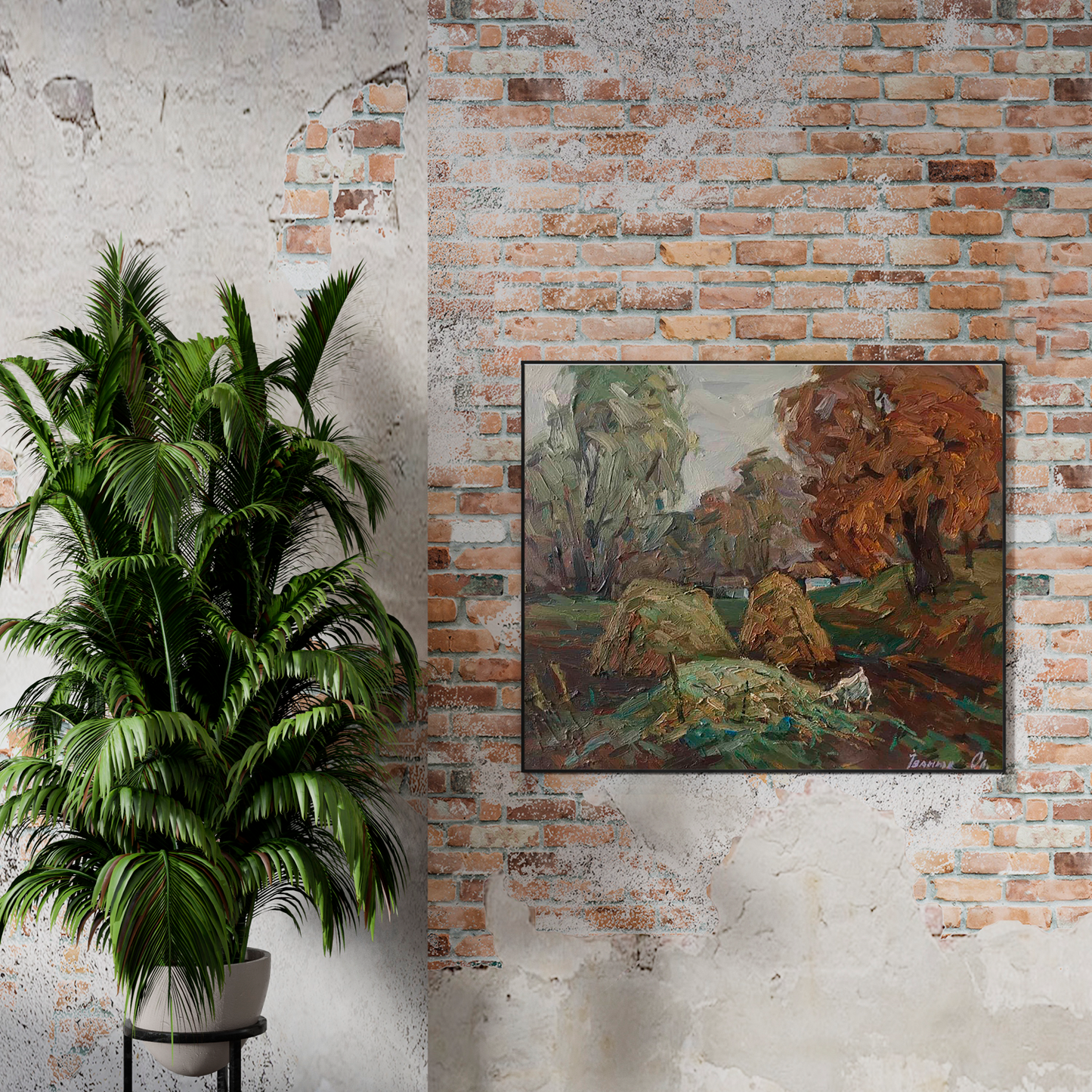 Oil painting Autumn morning