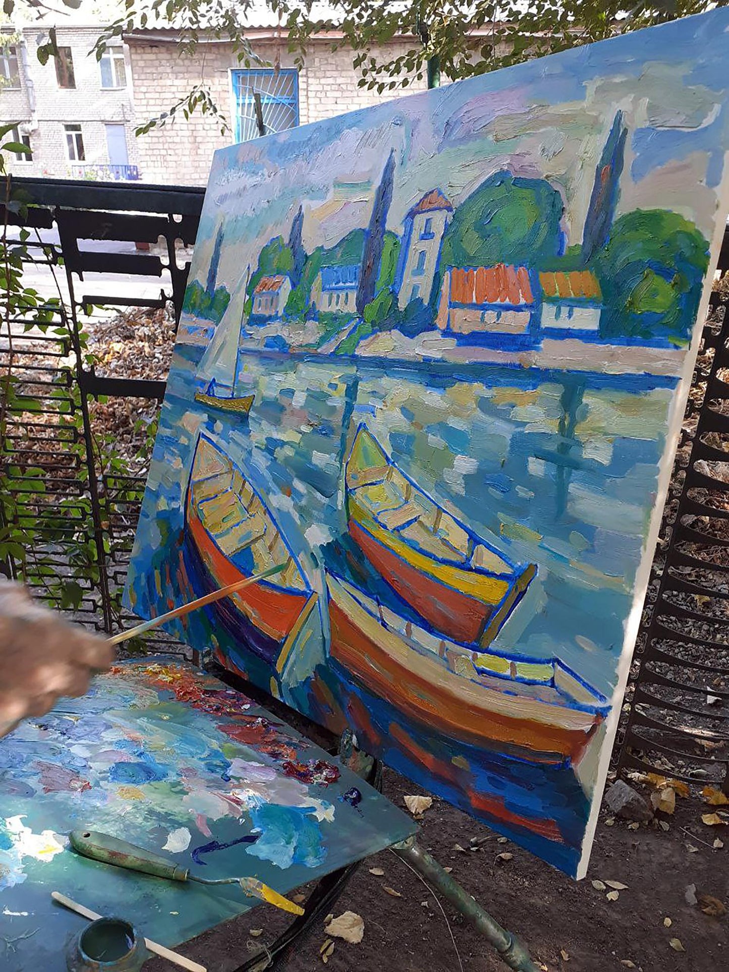 Oil painting Landscape with boats Peter Dobrev