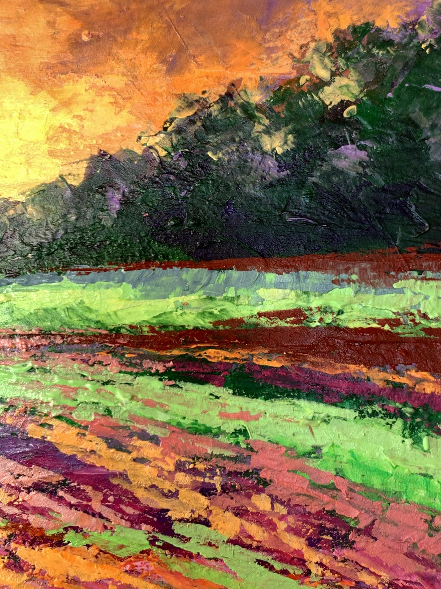 Oil painting Sunset behind the forest V. Zadorozhnya