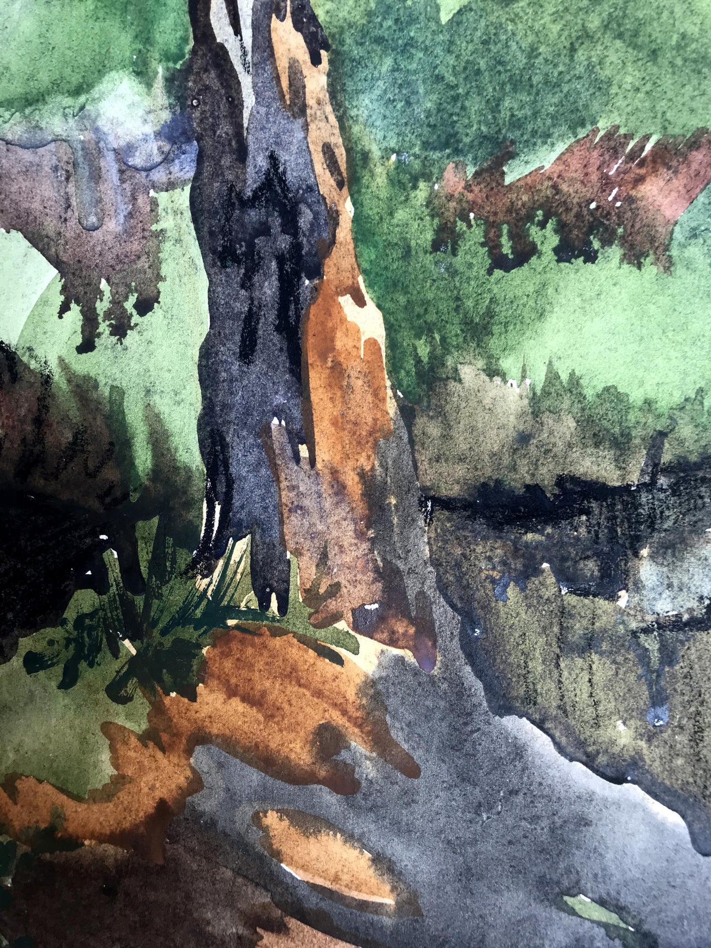 Watercolor painting Rest in the woods Unknown artist