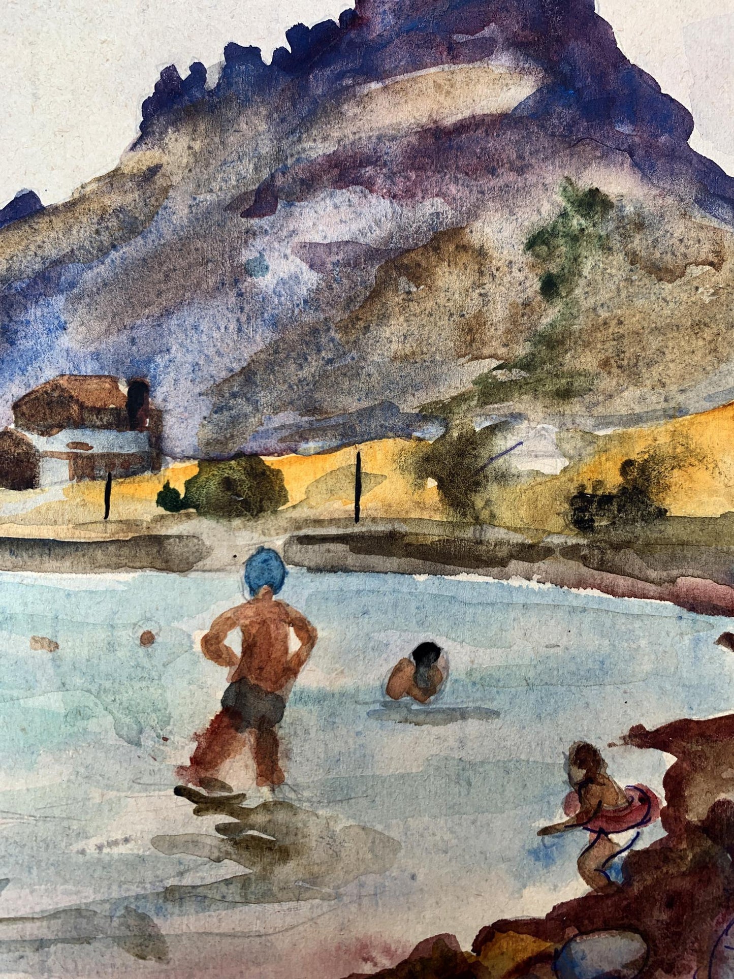 Watercolor painting Swimming in the sea Unknown artist