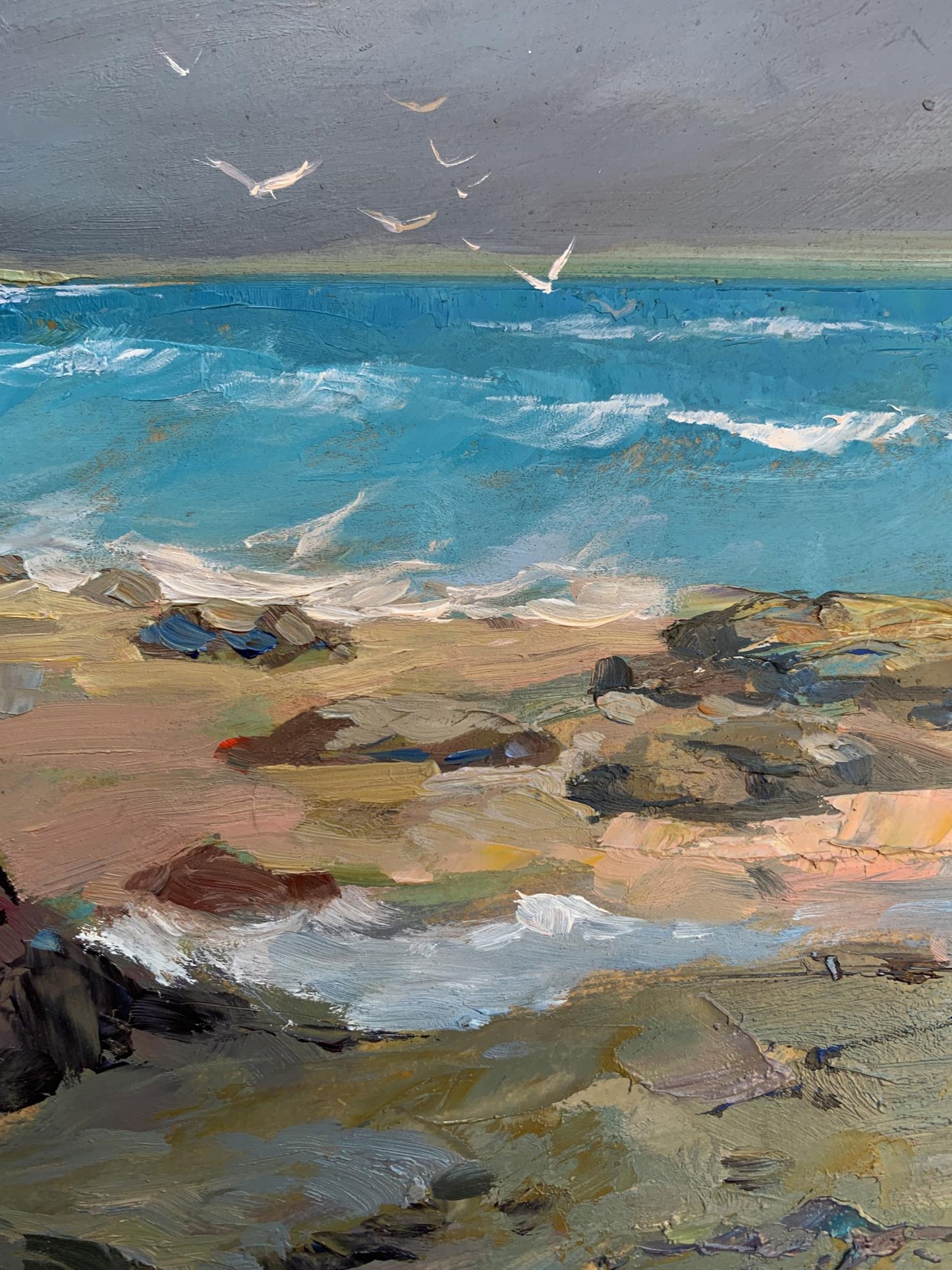 OIl painting White seagulls on the seashore Yuriy Suprunchuk