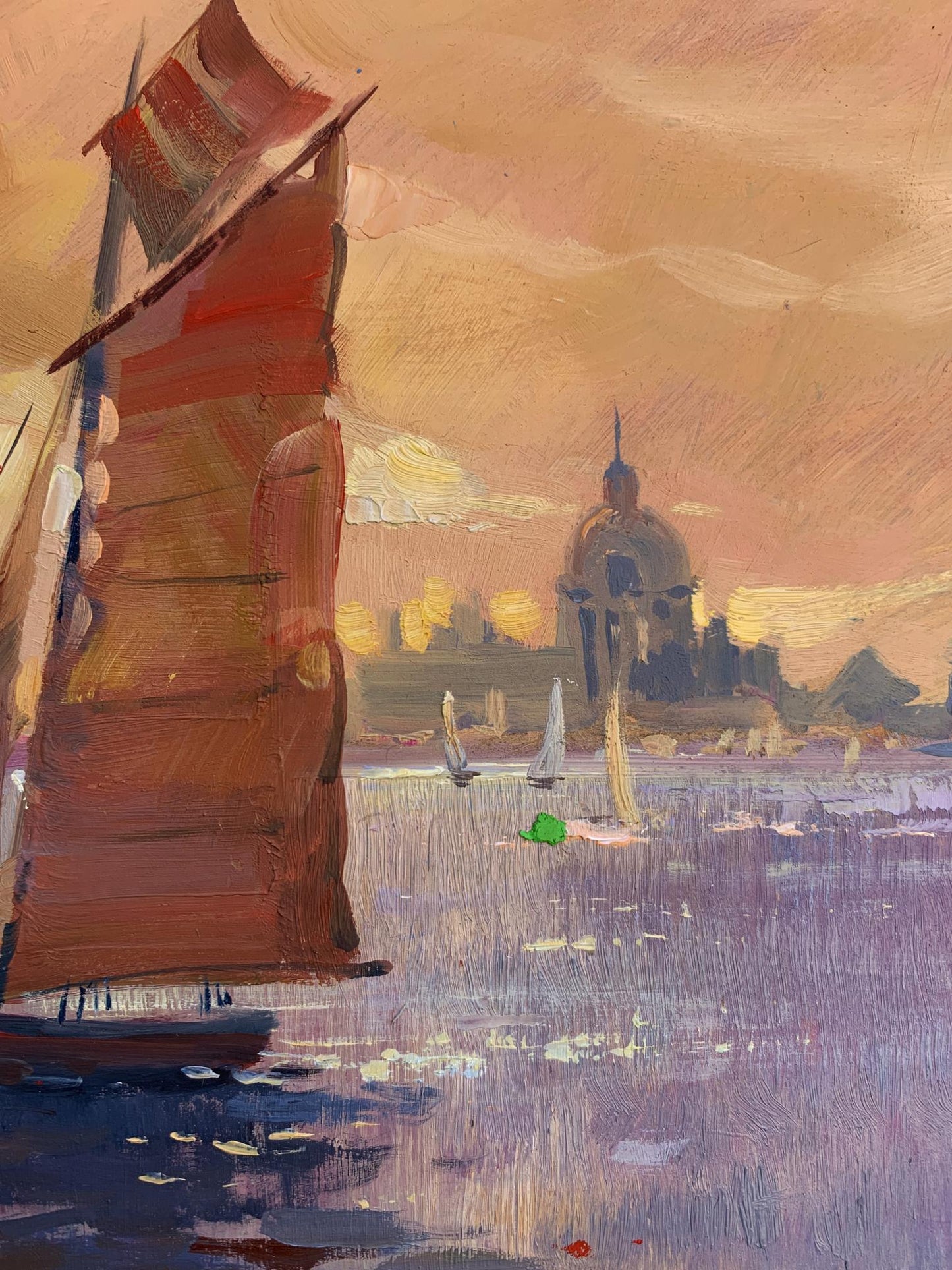 OIl painting Evening sailing on a sailboat at sea Yuriy Suprunchuk