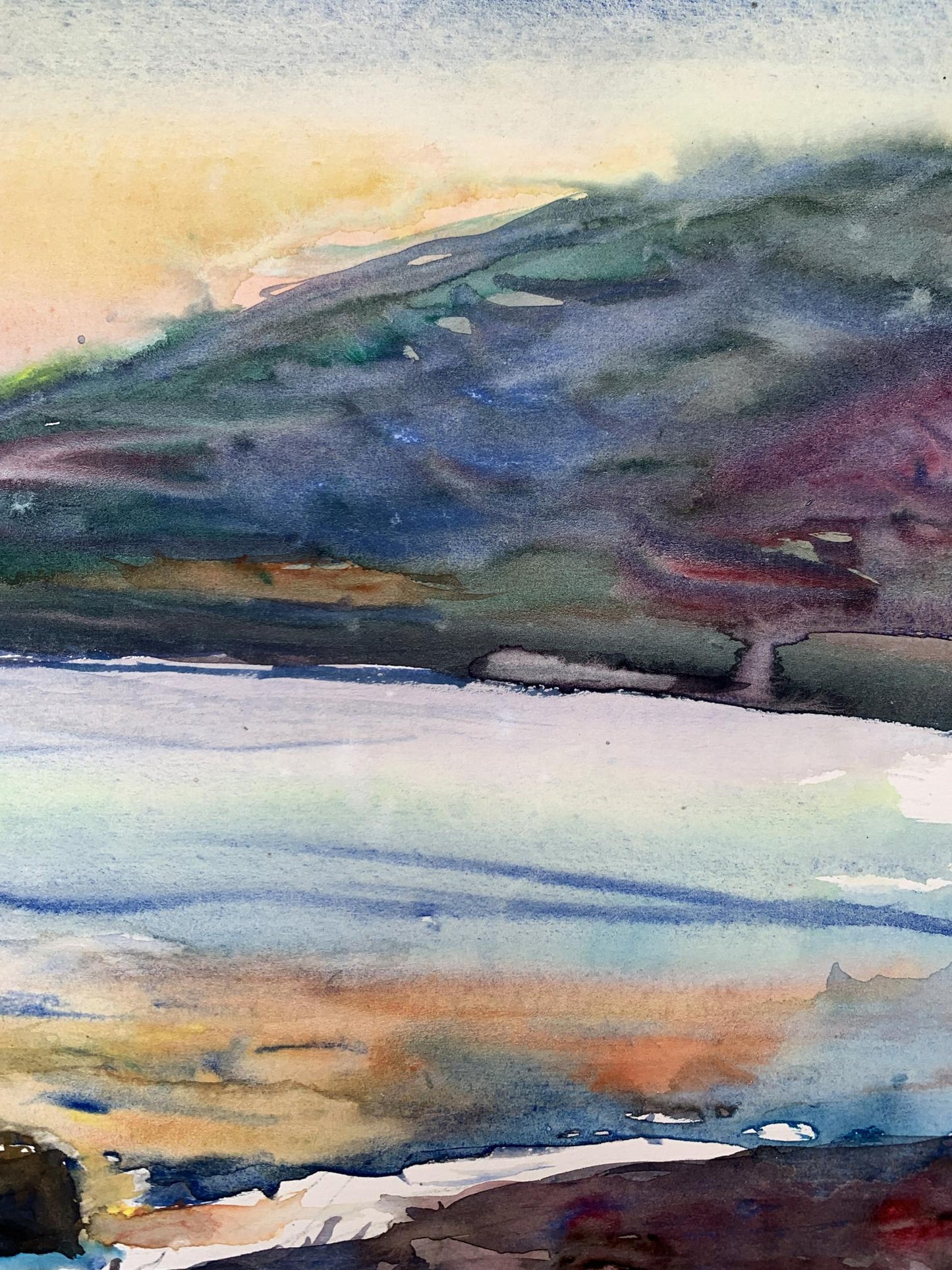 Watercolor painting Sea sunset Unknown artist