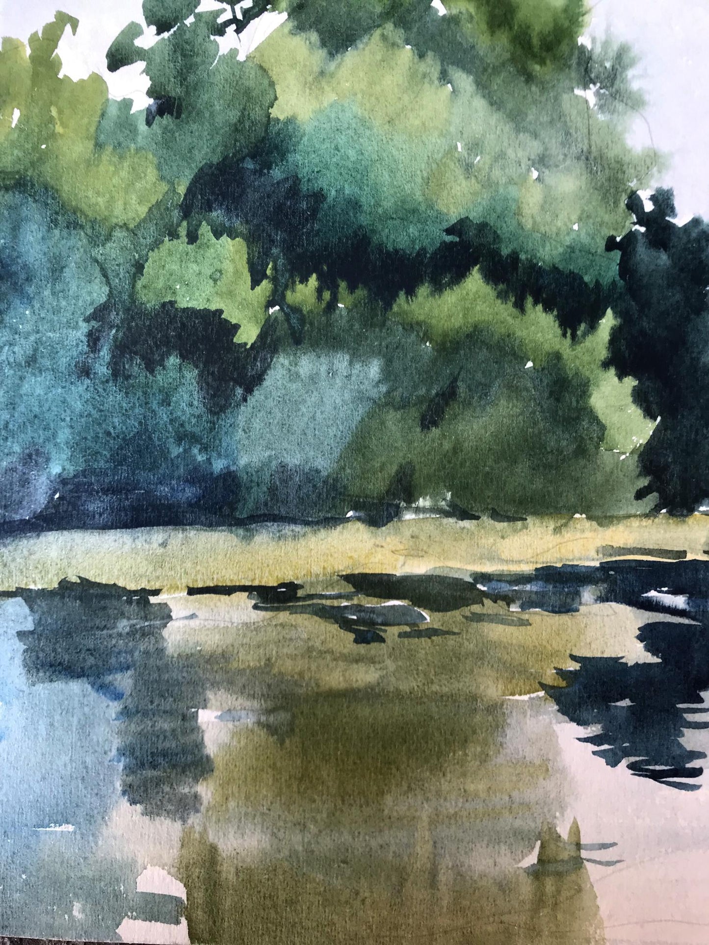 Watercolor painting River in the forest Litvinov Oleg Arkad'yevich