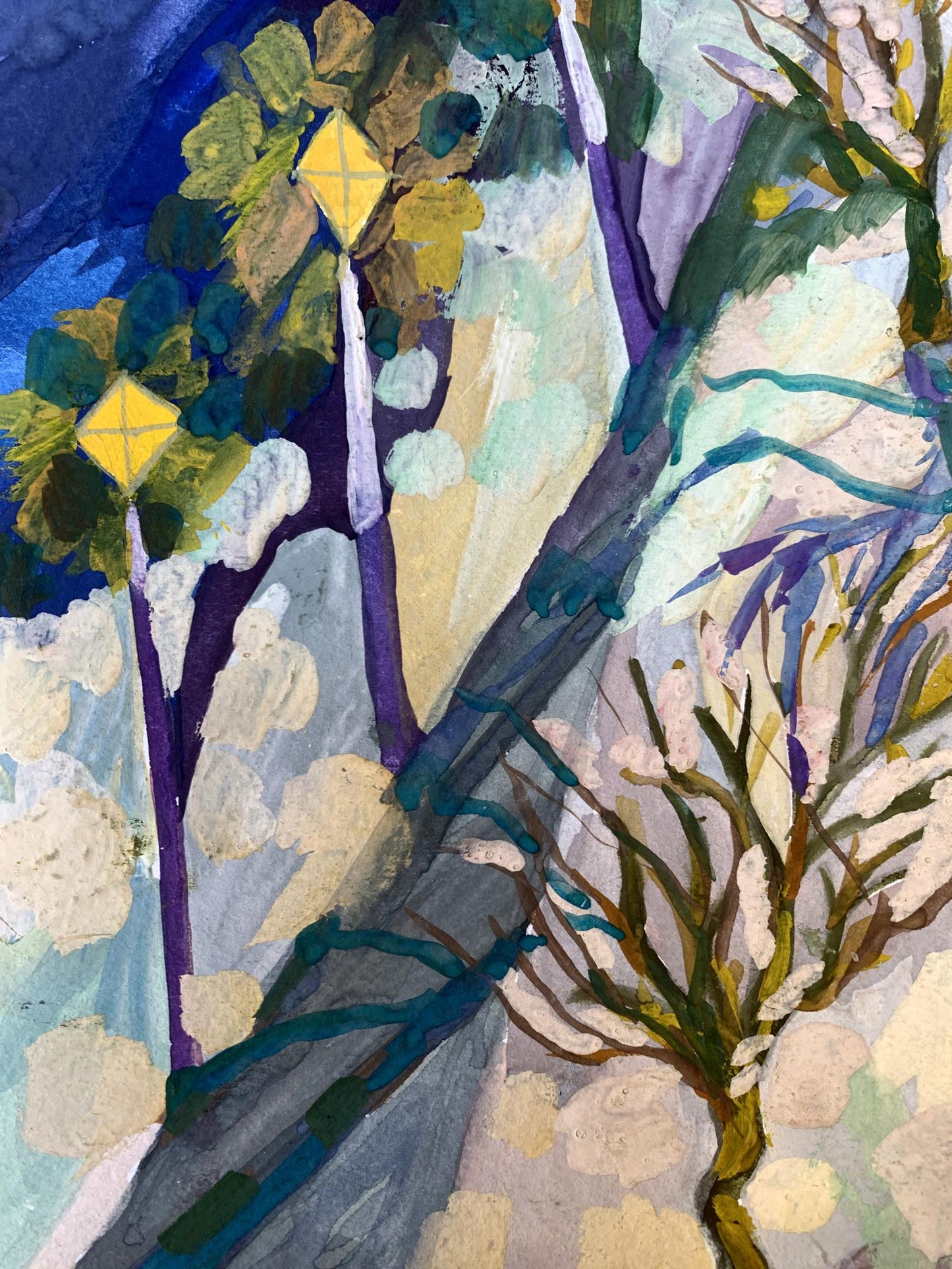 Gouache painting Winter evening in the park Ivanna Yanchuk