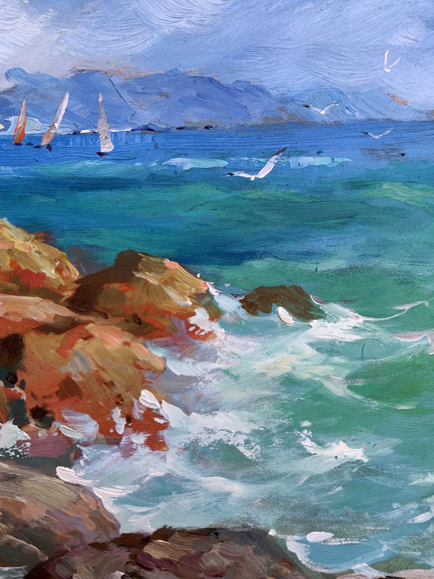 OIl painting Sea waves beat against the rocks Yuriy Suprunchuk