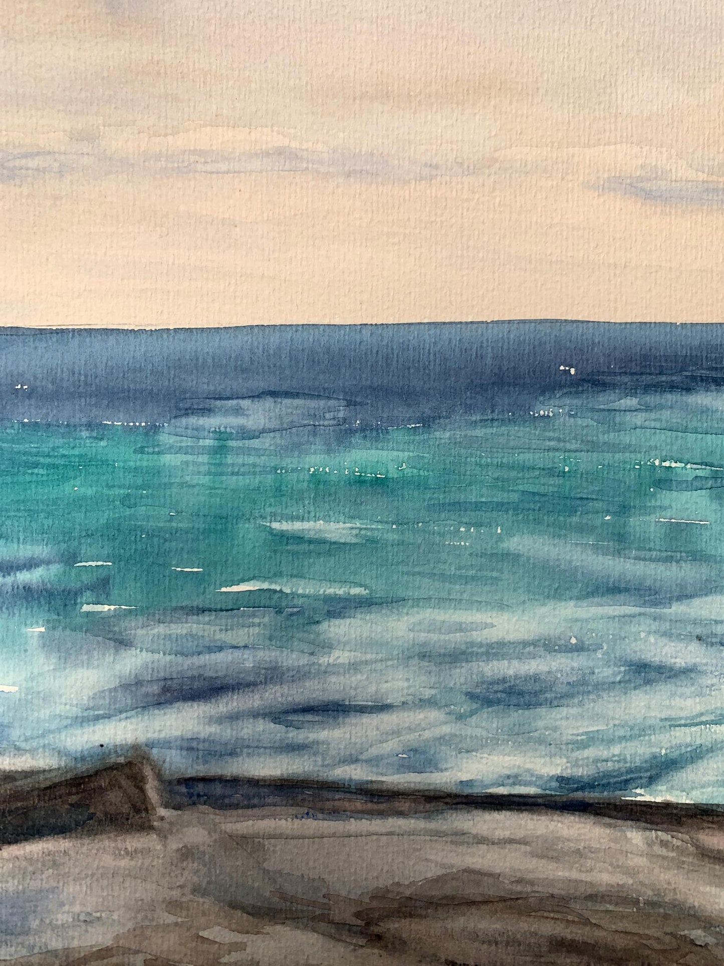 Watercolor painting Evening sea tide Unknown artist