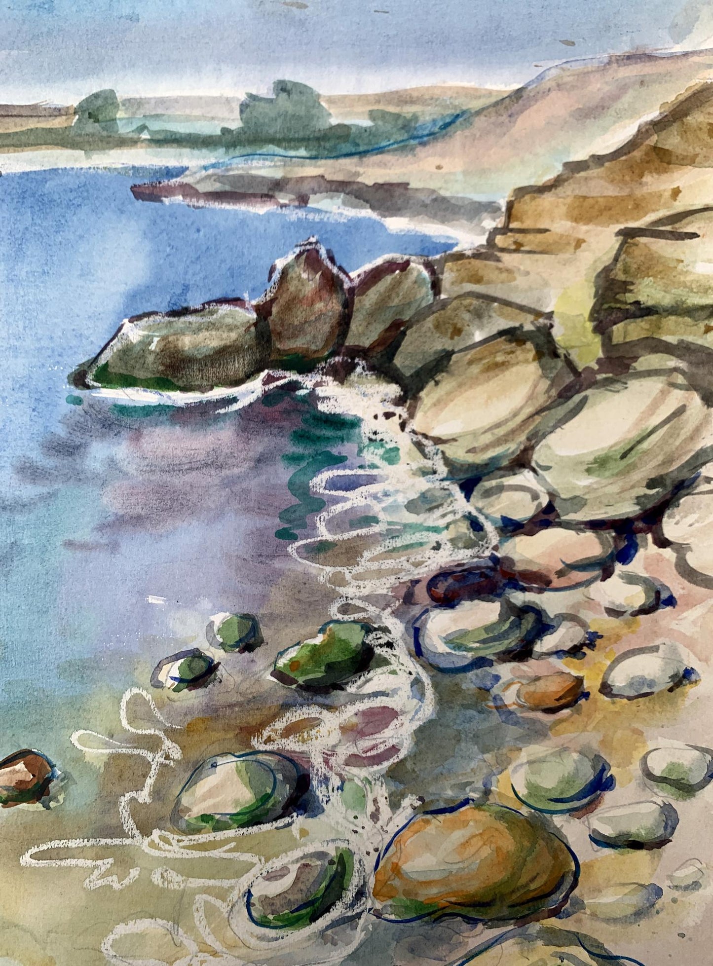 Watercolor painting On the seashore Unknown artist