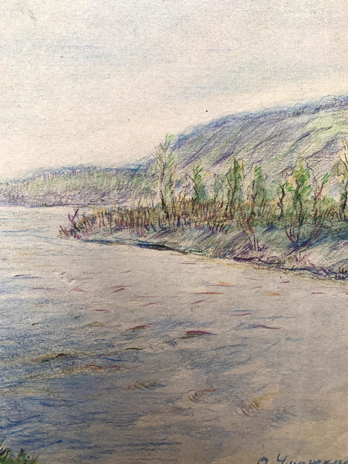 Colored pencil painting Quiet river O. Umansky
