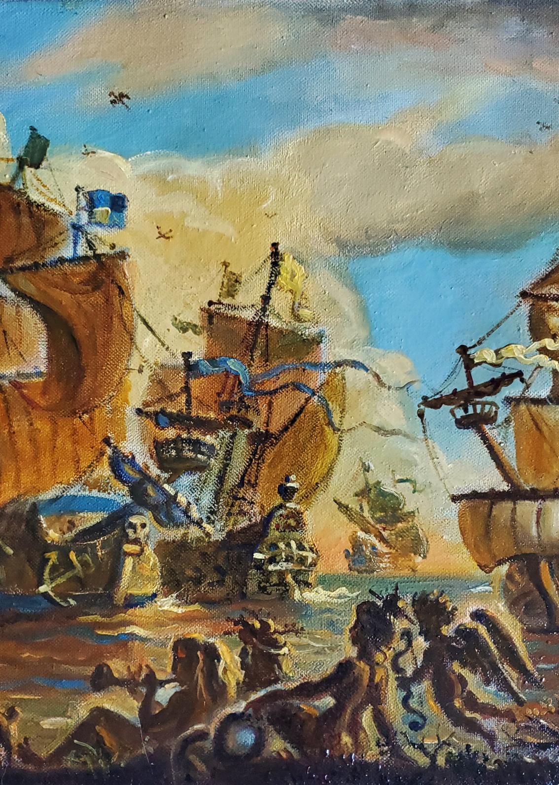 Oil painting Ships at the shore Daniil Litvinov