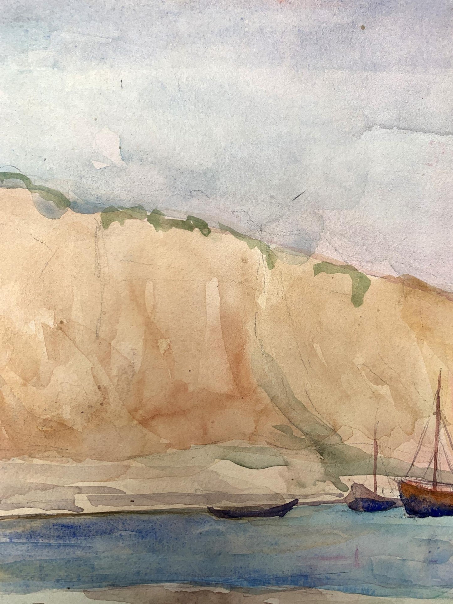 Watercolor painting Boats on the shore Unknown artist