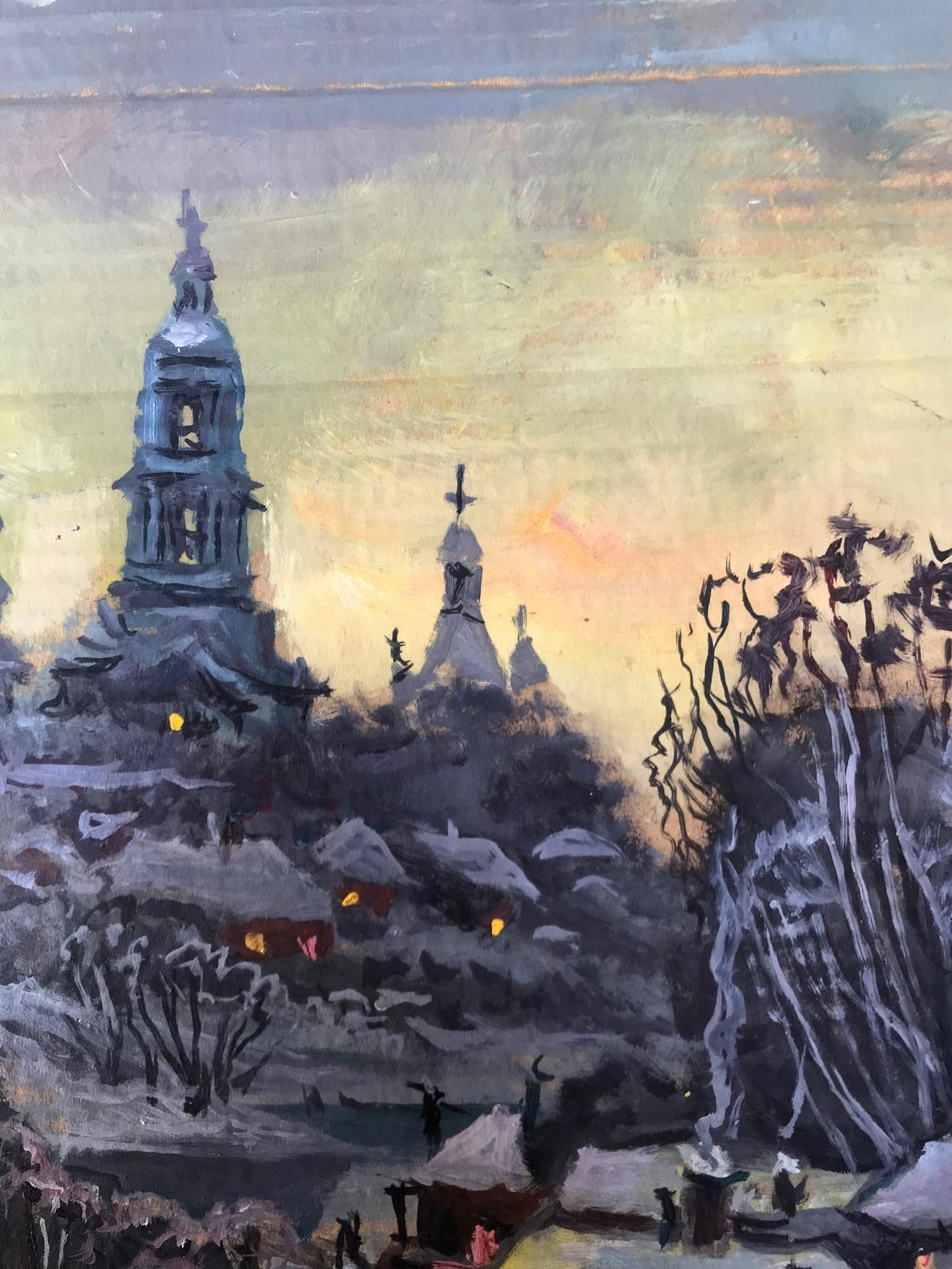 Oil painting People walk through the evening city Alexander Litvinov