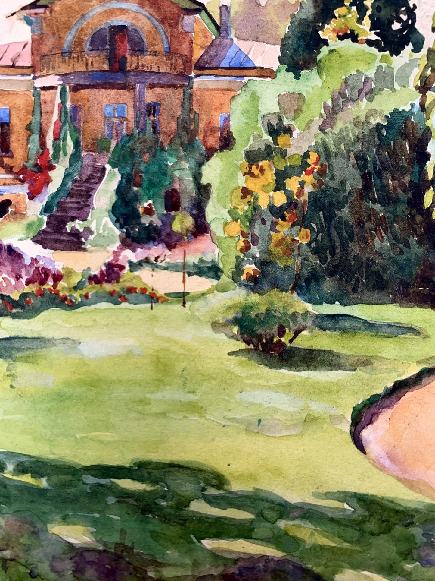 Watercolor painting Penthouse Garden Unknown artist