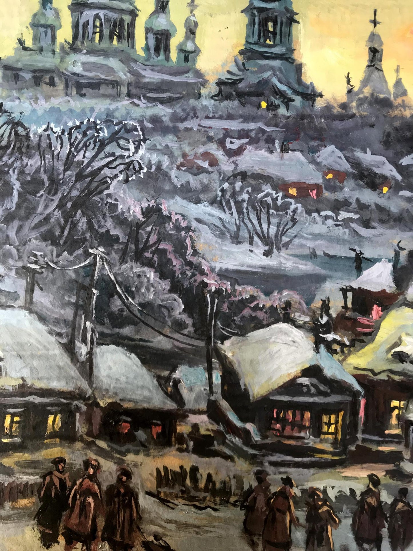 Oil painting People walk through the evening city Alexander Litvinov