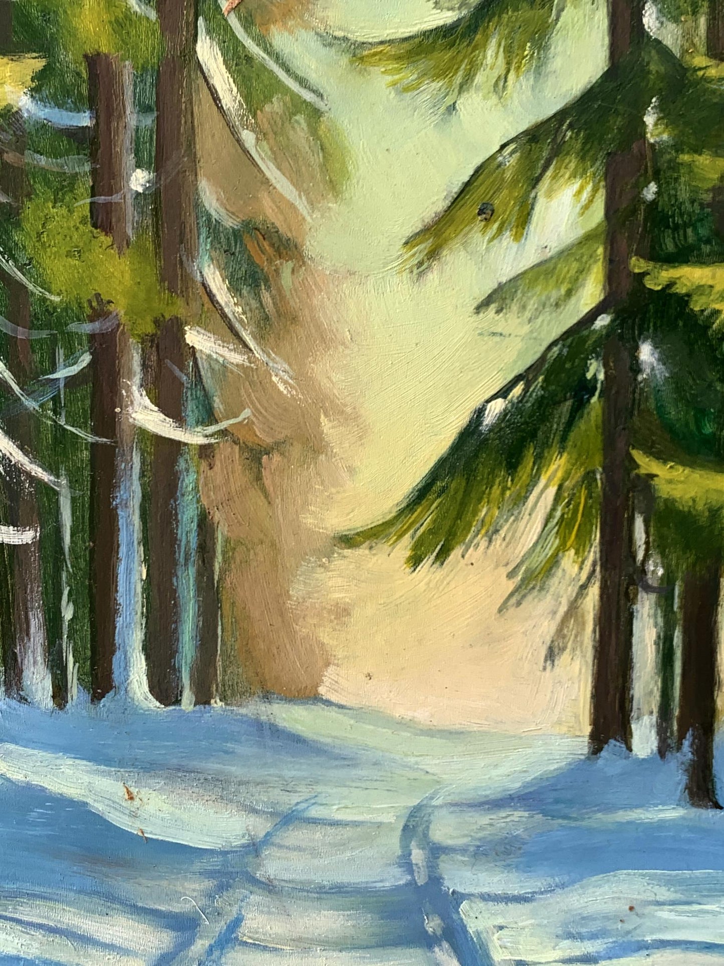Oil painting Snowy road in the forest Mykhailo Burdylo