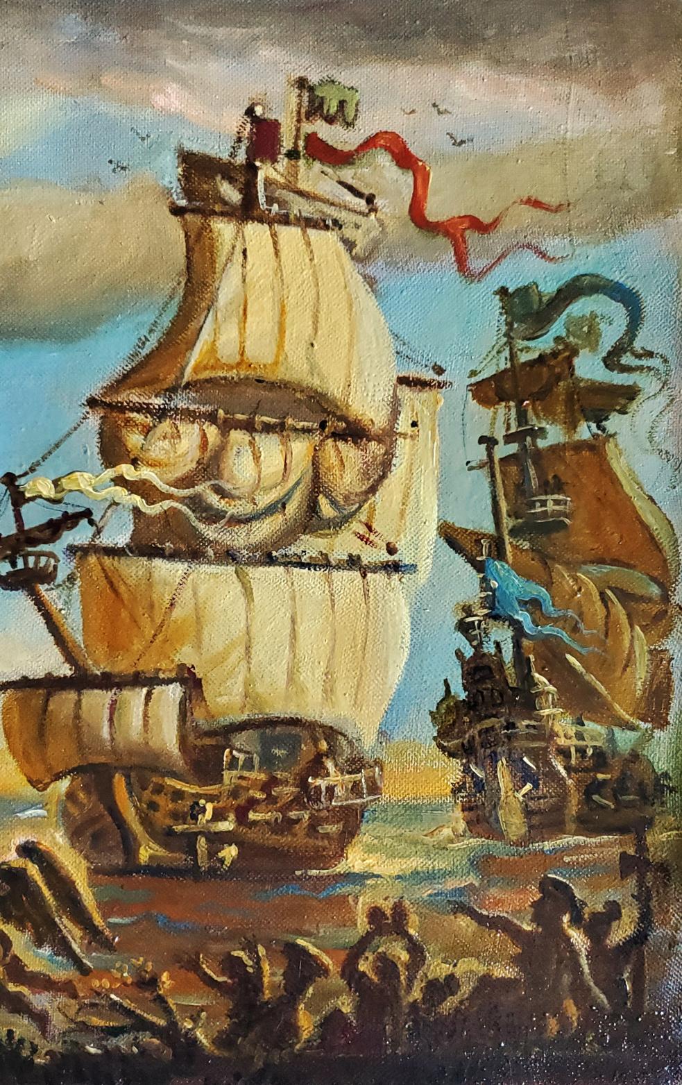 Oil painting Ships at the shore Daniil Litvinov