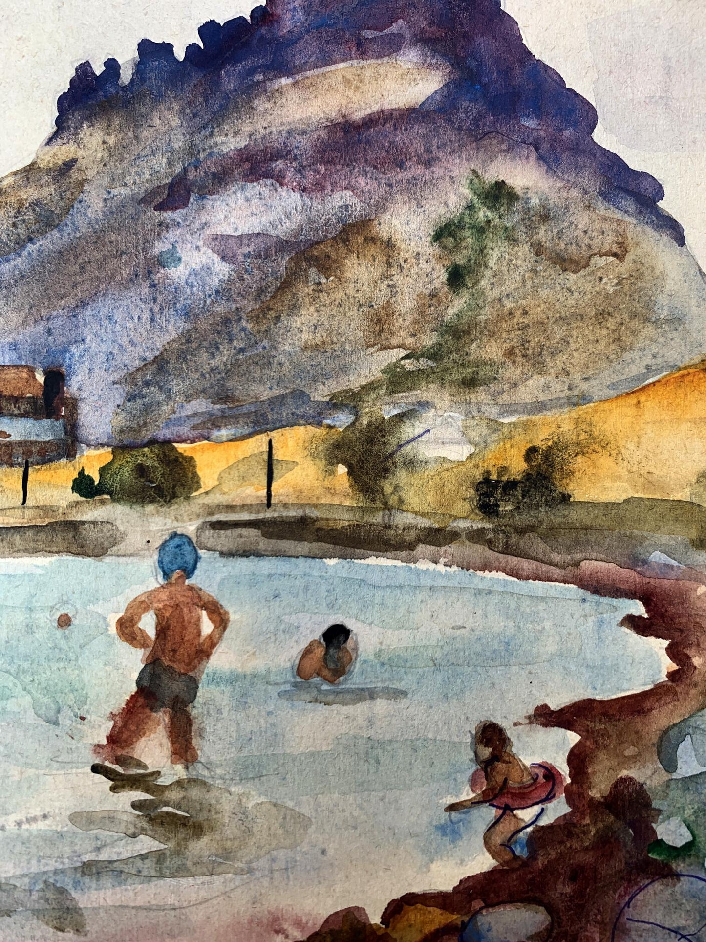 Watercolor painting Swimming in the sea Unknown artist