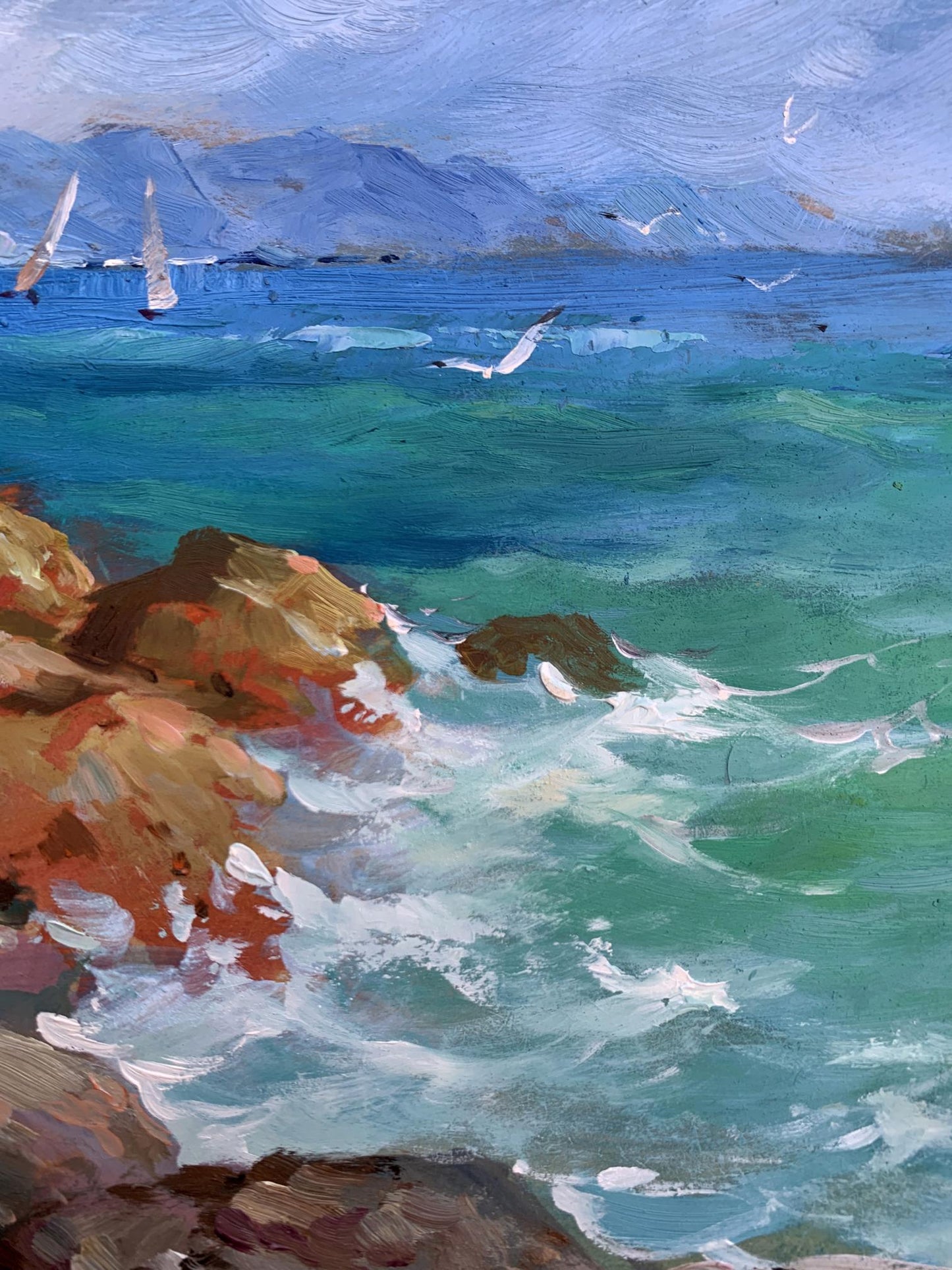 OIl painting Sea waves beat against the rocks Yuriy Suprunchuk