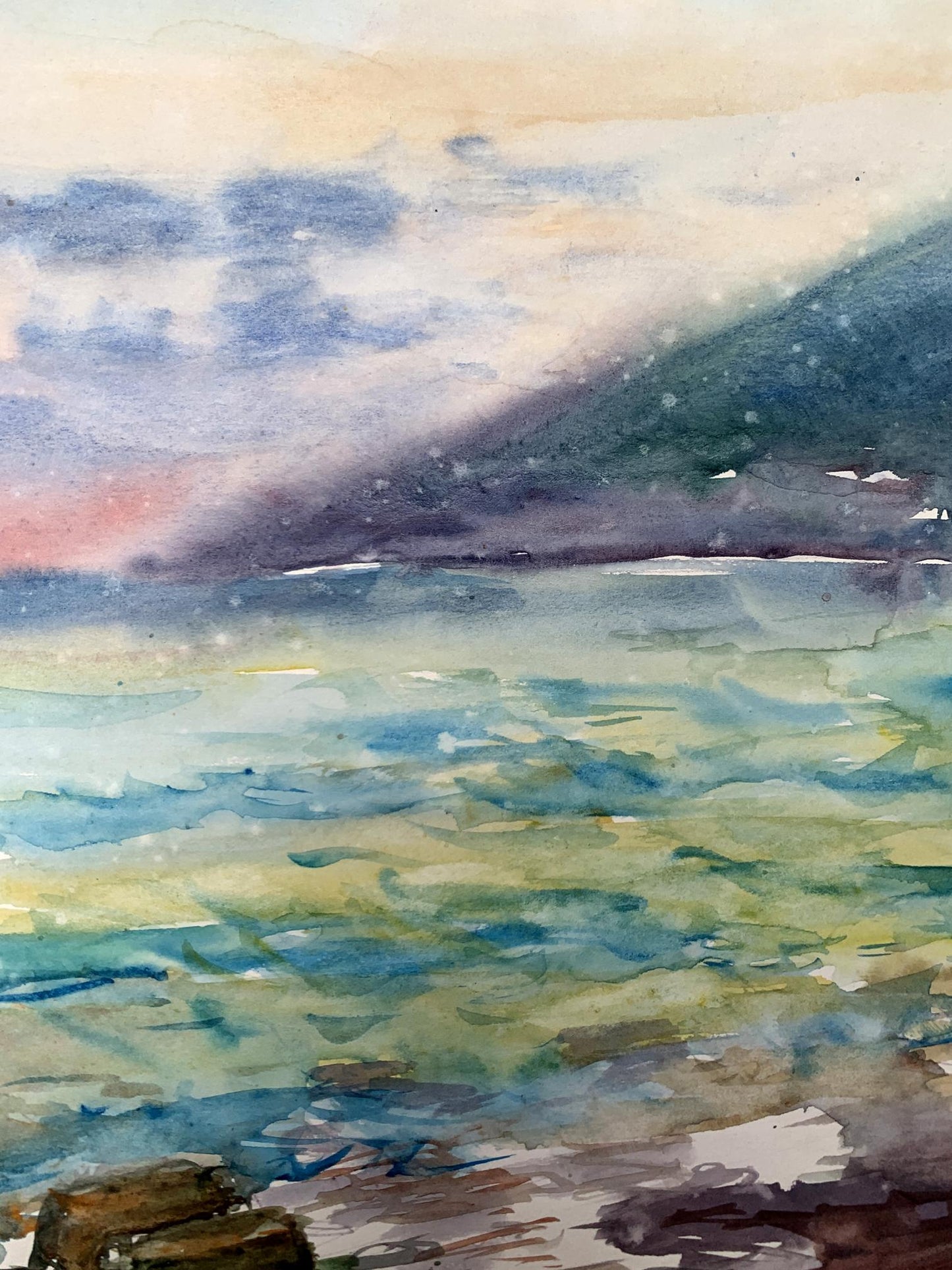 Watercolor painting Orange Sunset Unknown artist