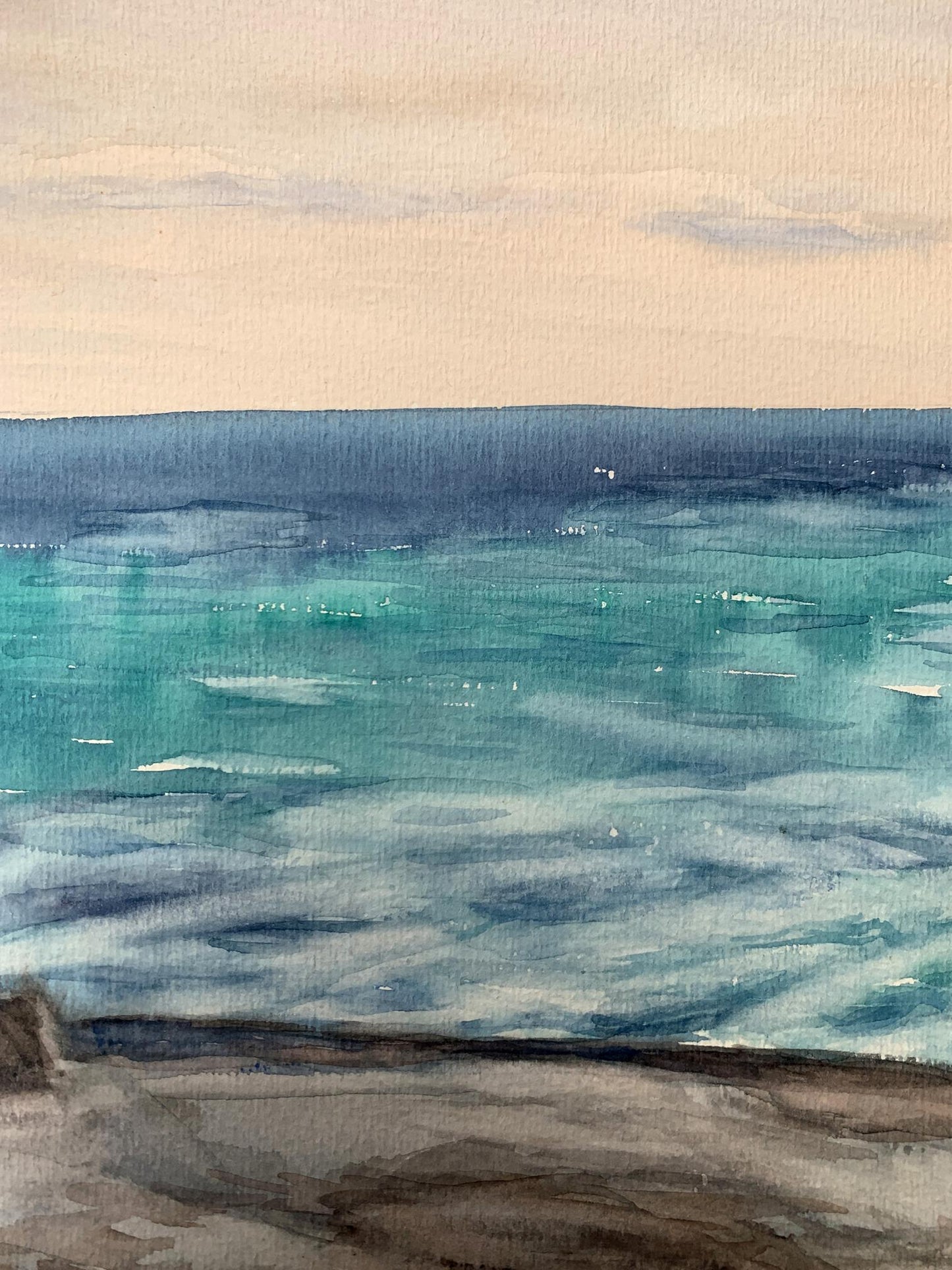 Watercolor painting Evening sea tide Unknown artist