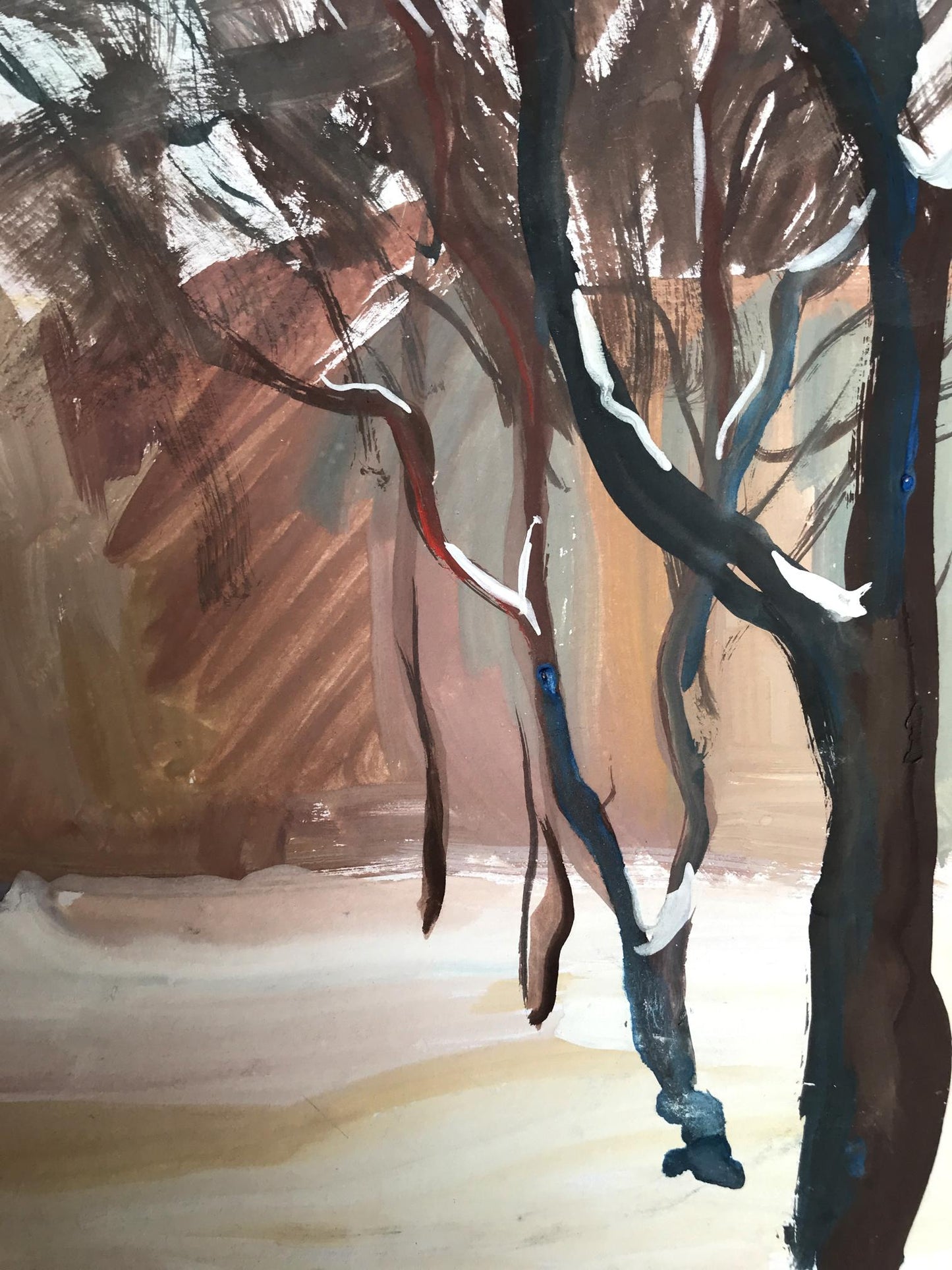 Gouache painting Winter Forest Unknown artist