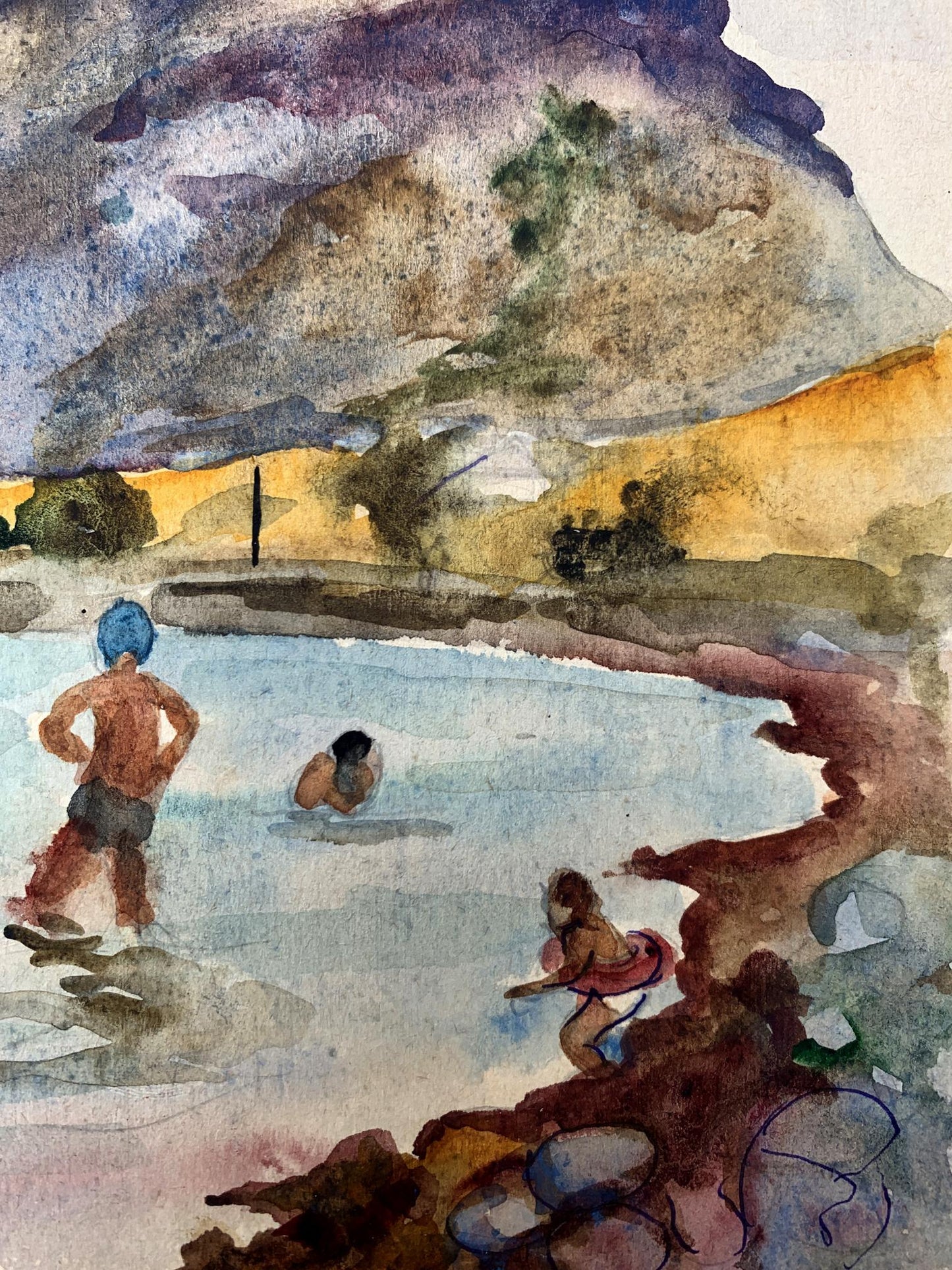 Watercolor painting Swimming in the sea Unknown artist