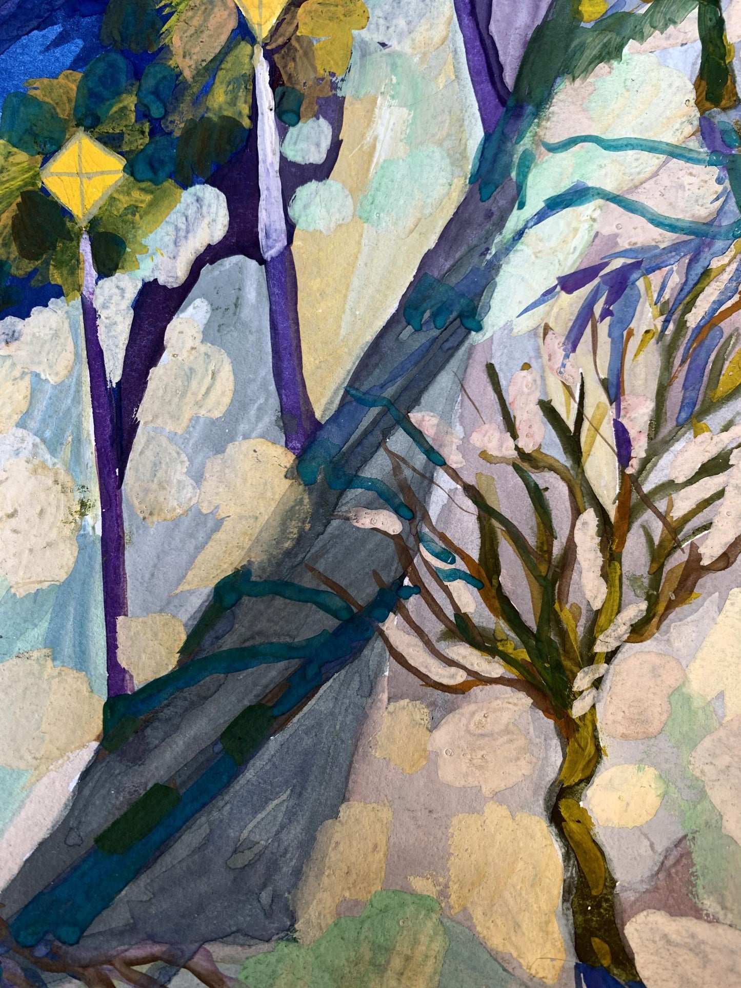 Gouache painting Winter evening in the park Ivanna Yanchuk
