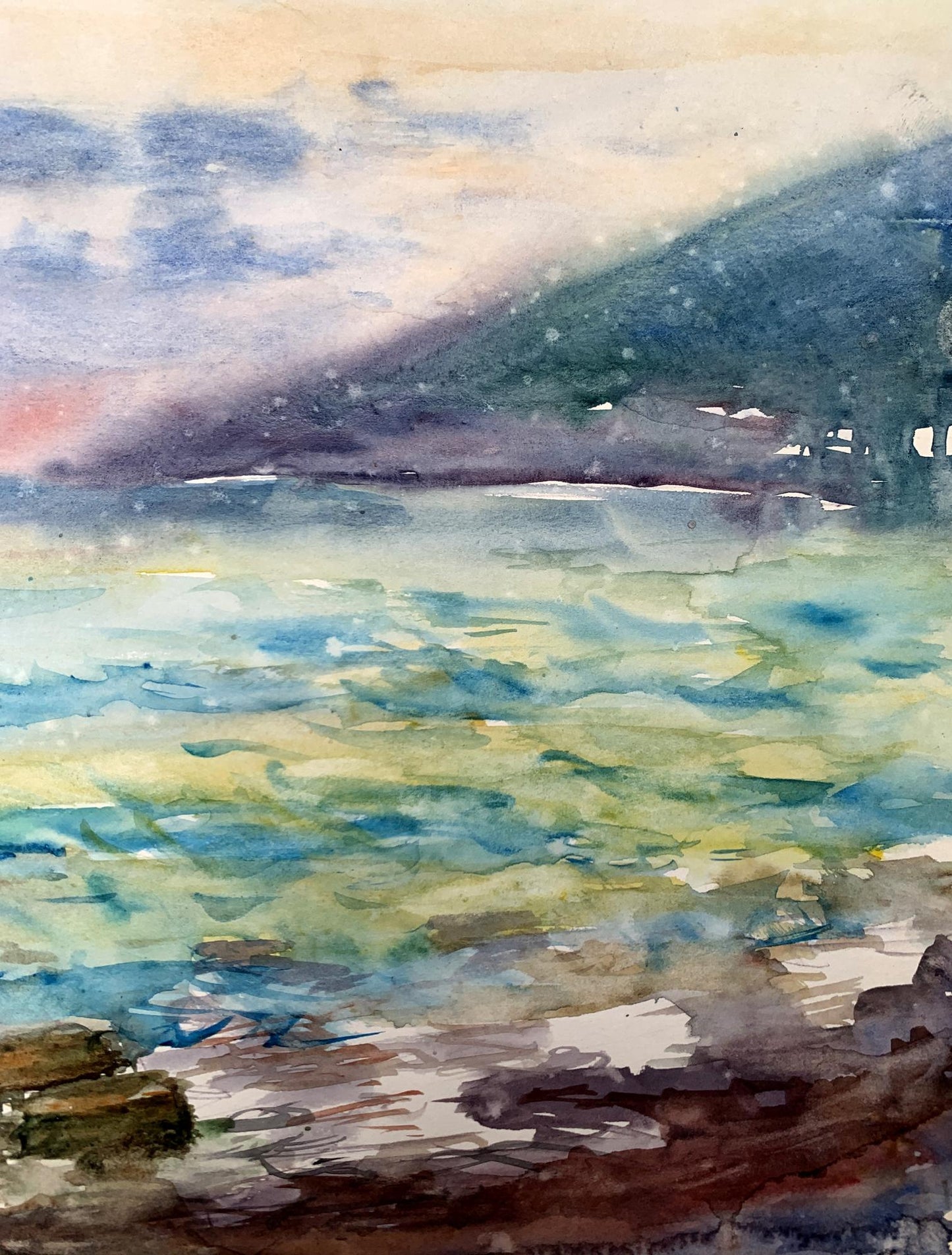 Watercolor painting Orange Sunset Unknown artist