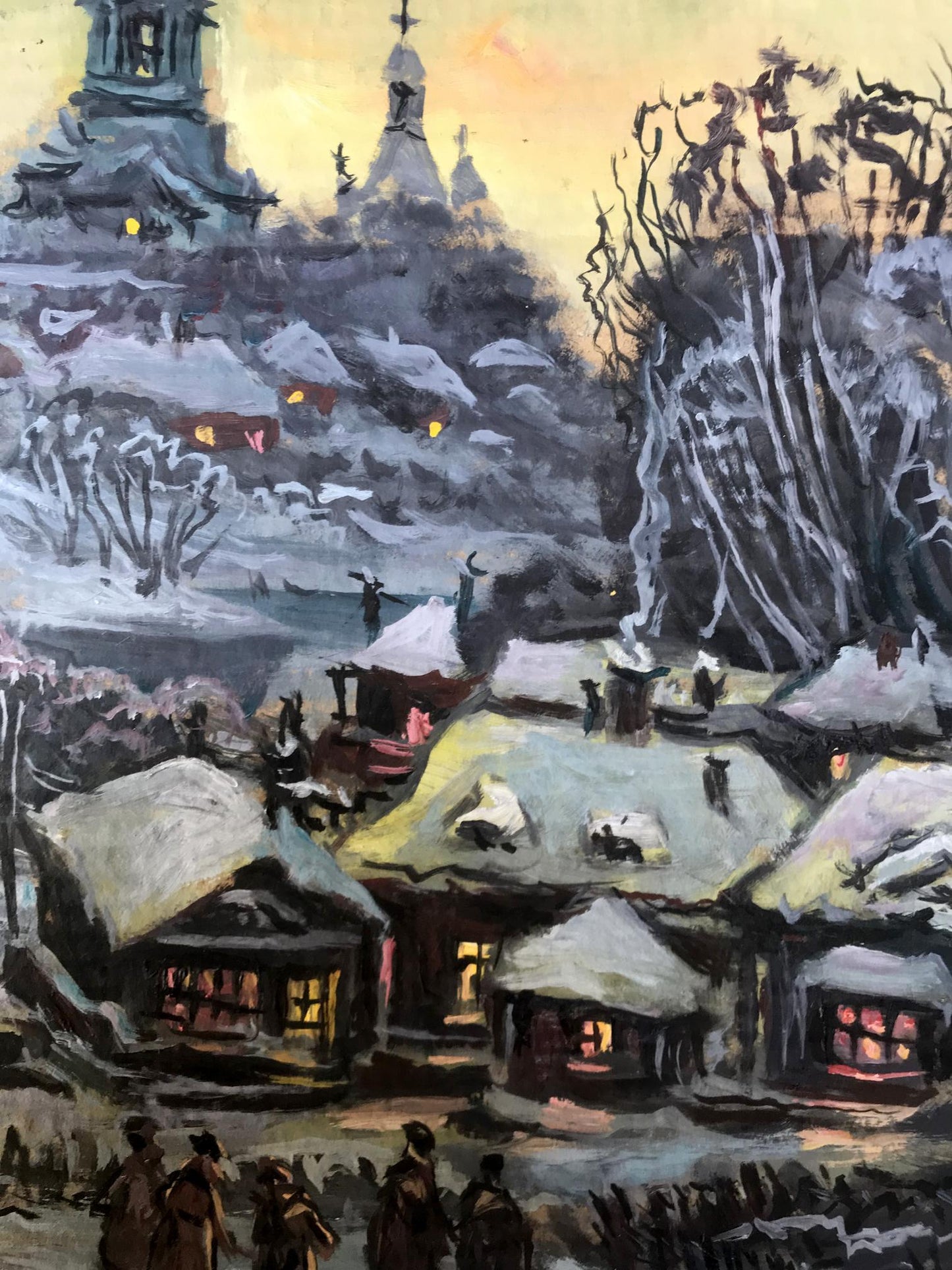 Oil painting People walk through the evening city Alexander Litvinov