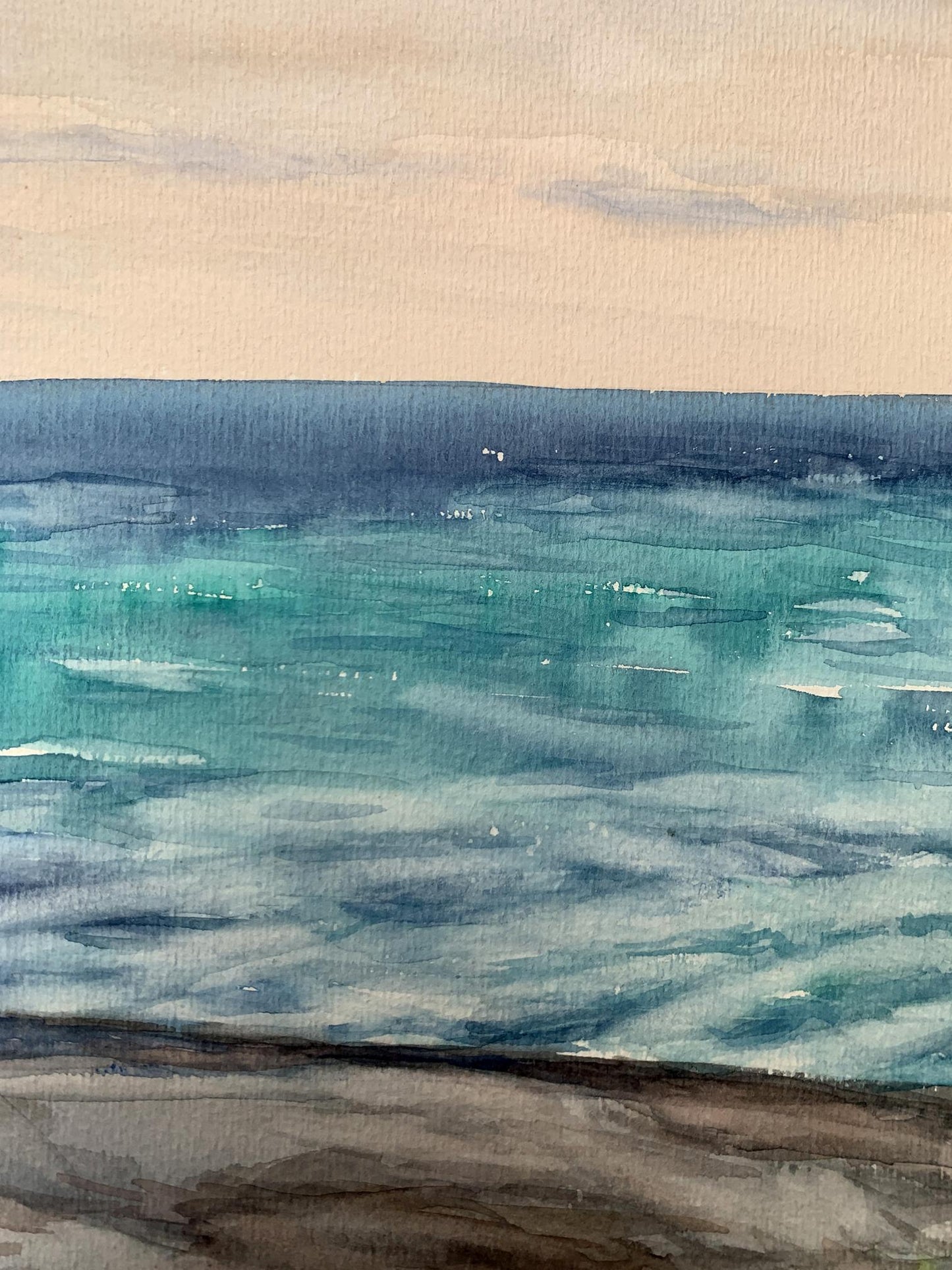 Watercolor painting Evening sea tide Unknown artist