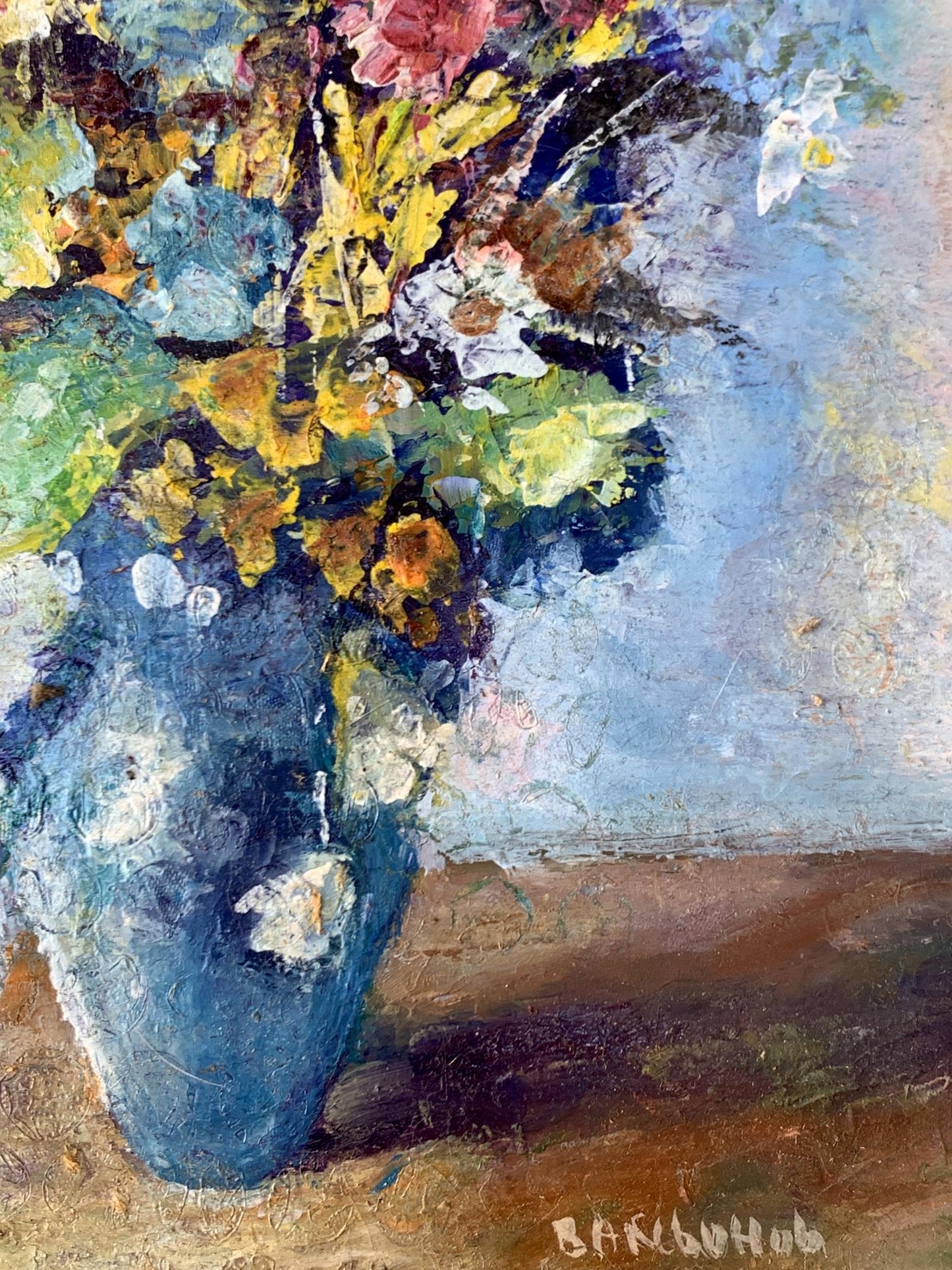 Oil painting Wild flowers in a blue vase Vadim Aksenov