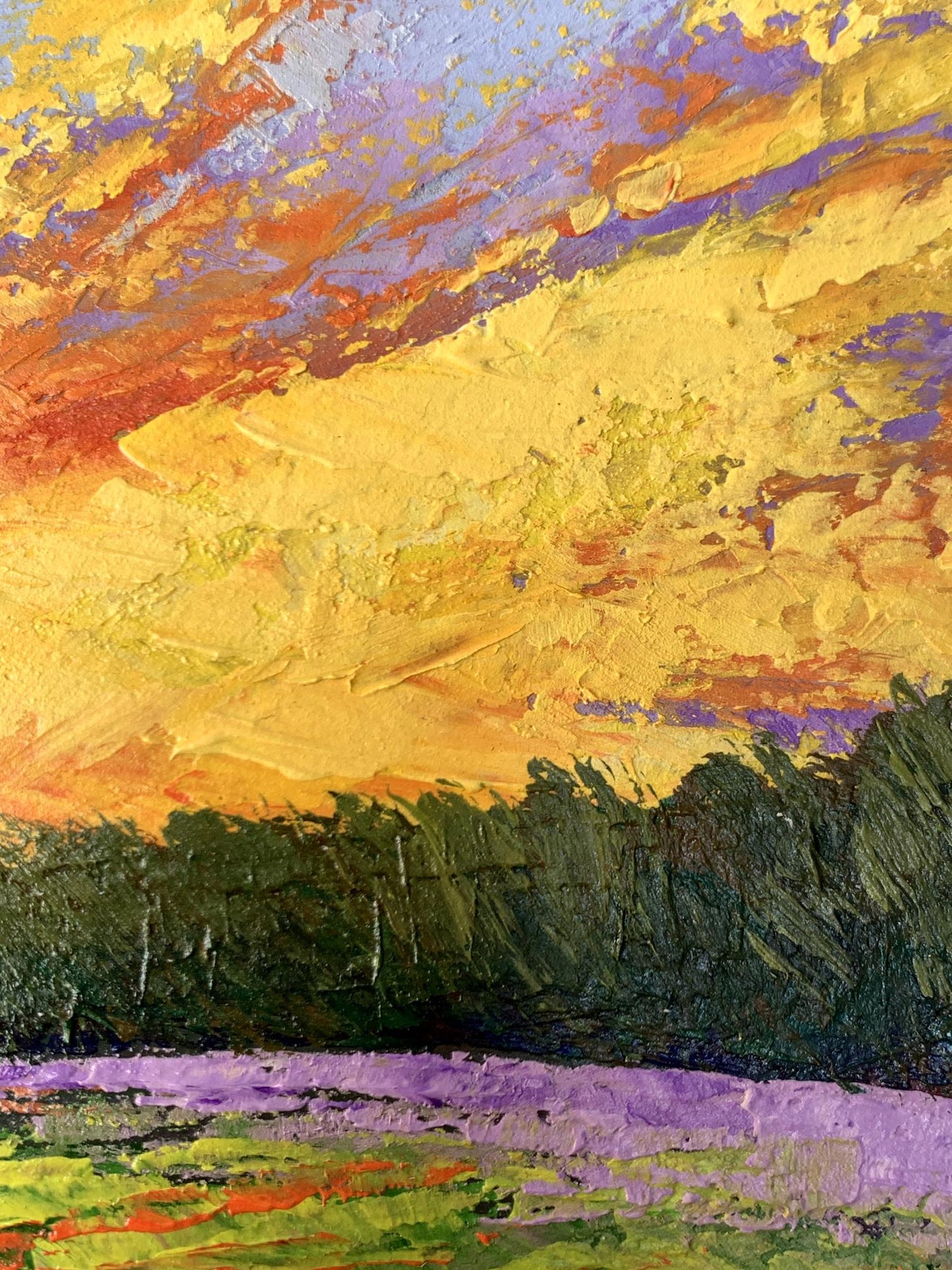 Oil painting Watching the sunset in the field V. Zadorozhnya