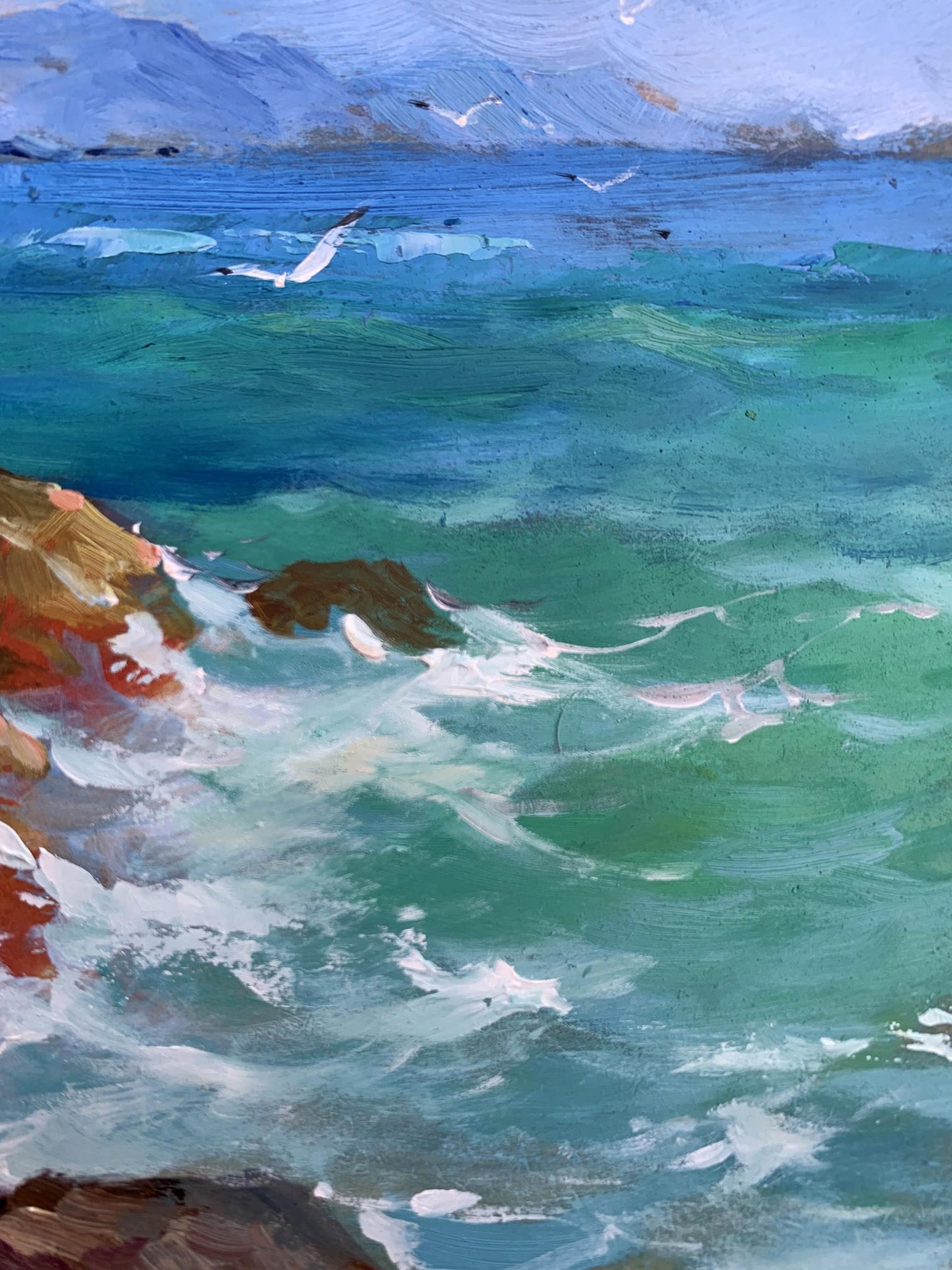 OIl painting Sea waves beat against the rocks Yuriy Suprunchuk