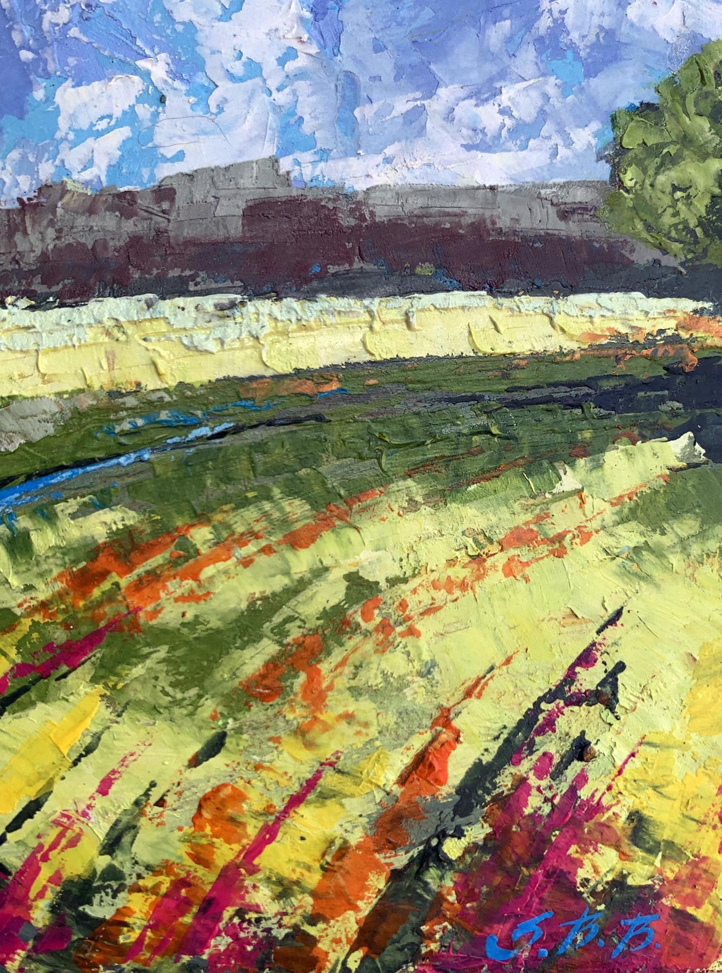 Oil painting Green fields under clear skies V. Zadorozhnya