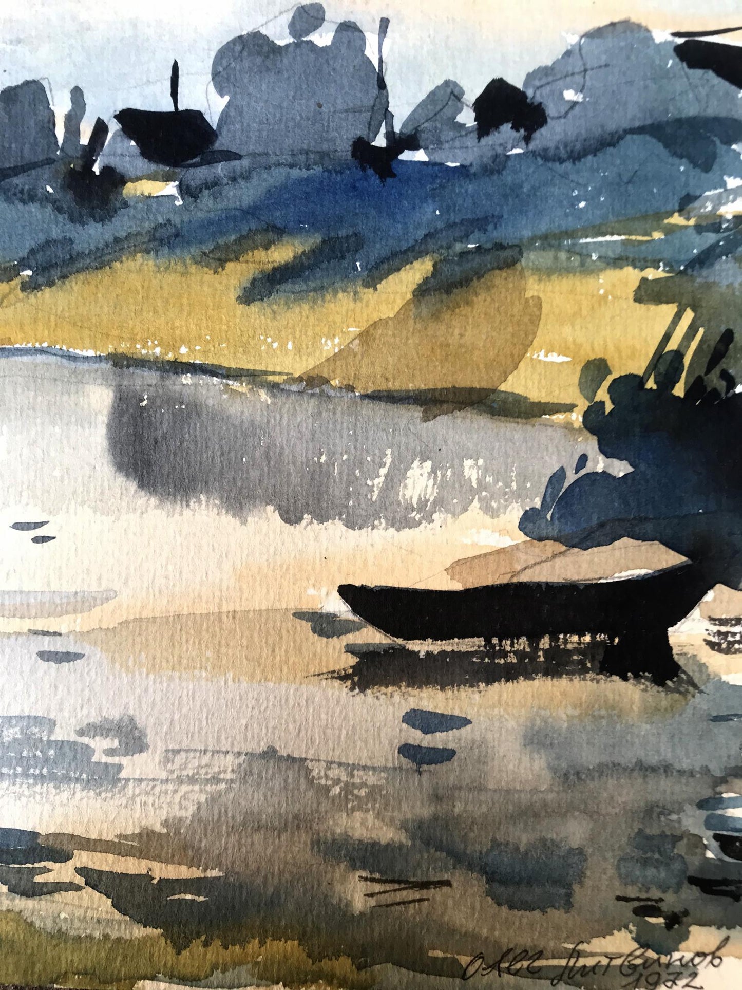 Watercolor painting Fishing holiday Litvinov Oleg Arkad'yevich