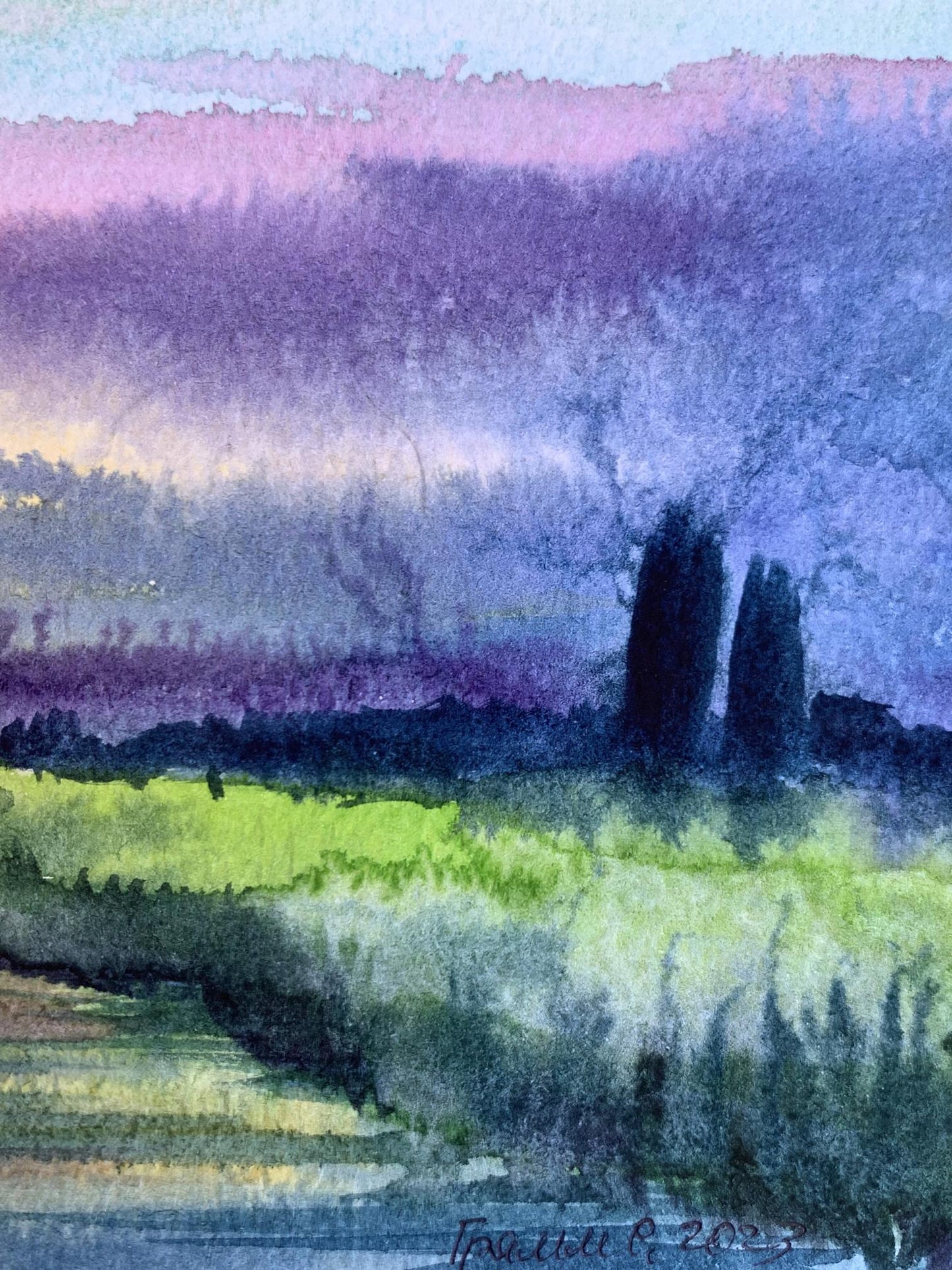 Watercolor painting Sun behind the clouds Svetlana Gramm
