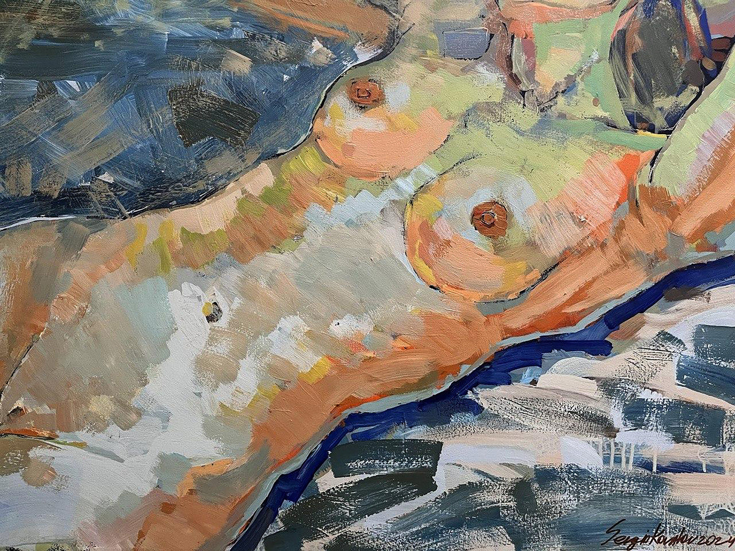Acrylic painting expressionism nude Woman portrait Serhiy Kovalev Artwork for Sale