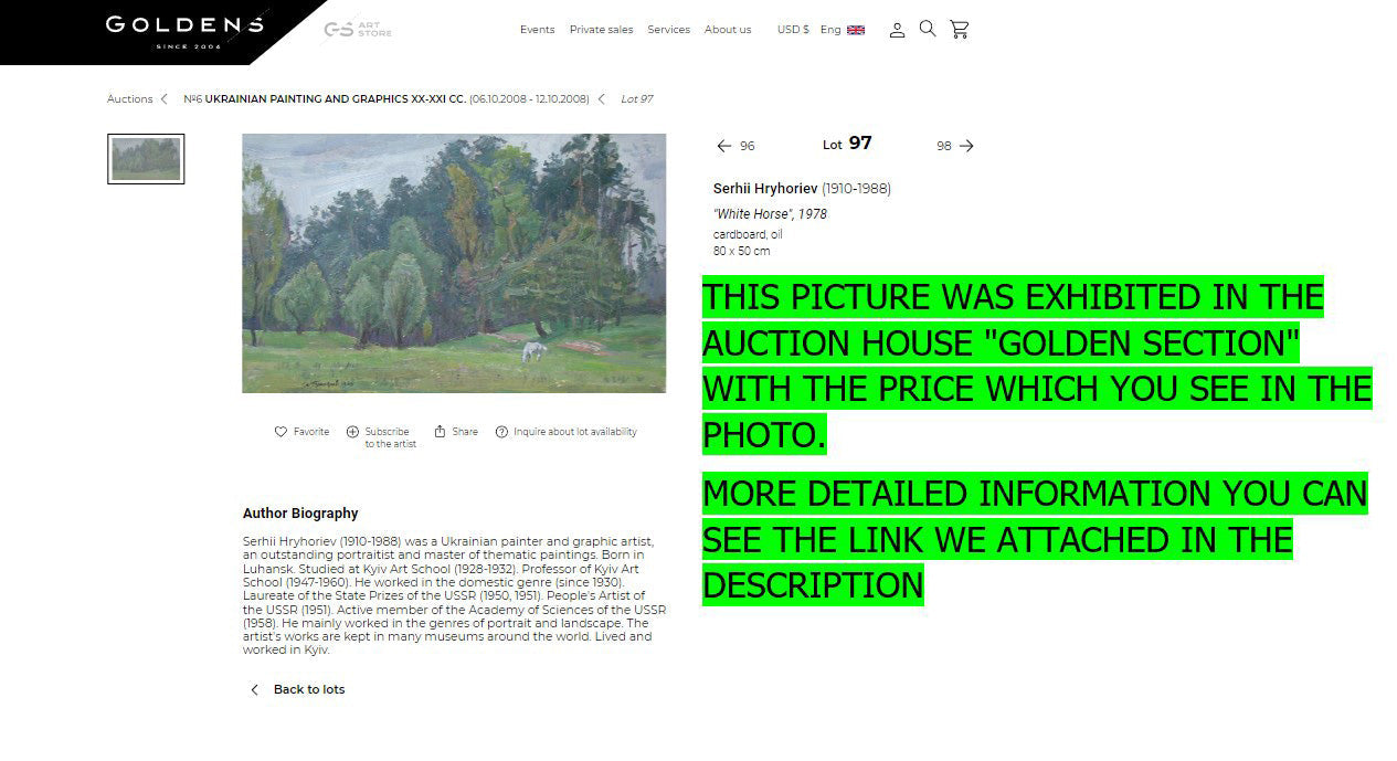 Oil painting White horse Serhii Hryhoriev