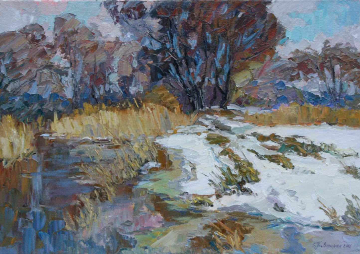 Oil painting Snow covered in the forest Sergiy Pivtorak