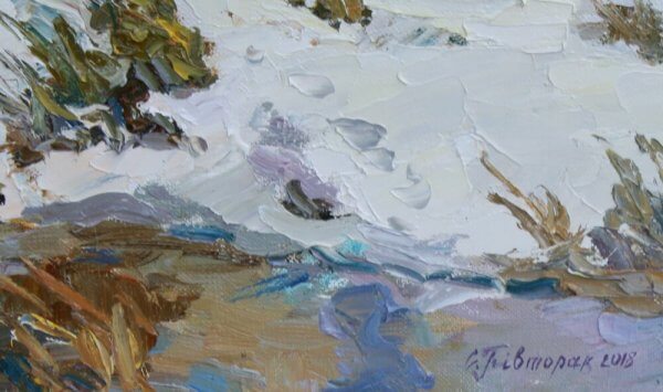 Oil painting Snow covered in the forest Sergiy Pivtorak