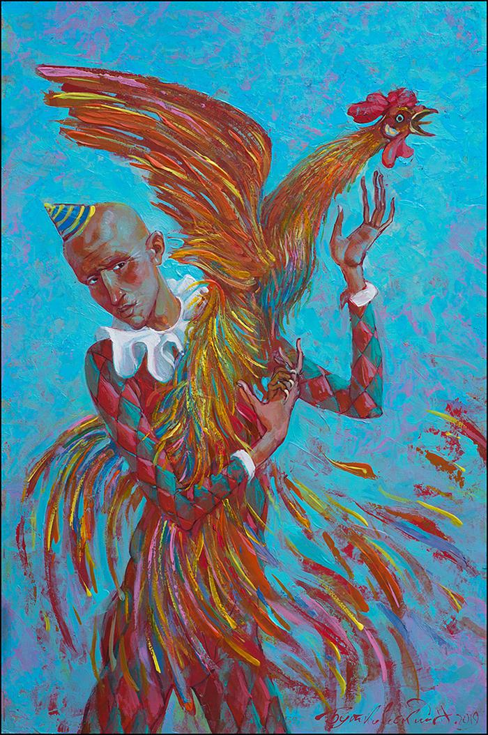 Contemporary Art Buy Acrylic painting With the rooster Nicolay Butkovsky
