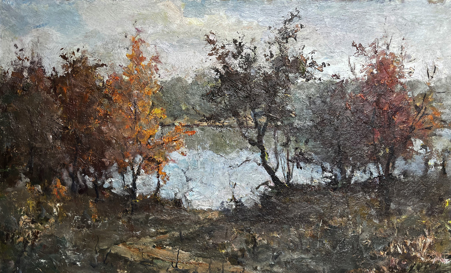 Oil painting Autumn lake Unknown artist