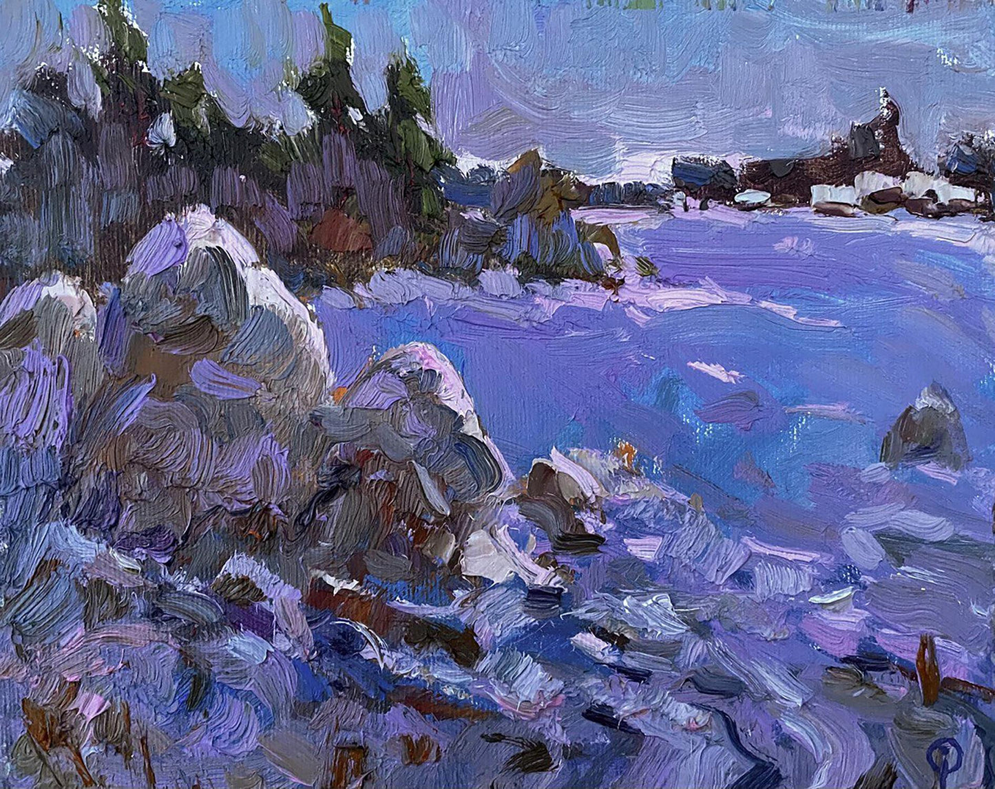 Oil painting Winter evening