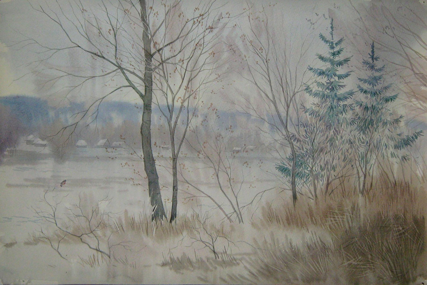 Watercolor painting Snow Savenets Valery