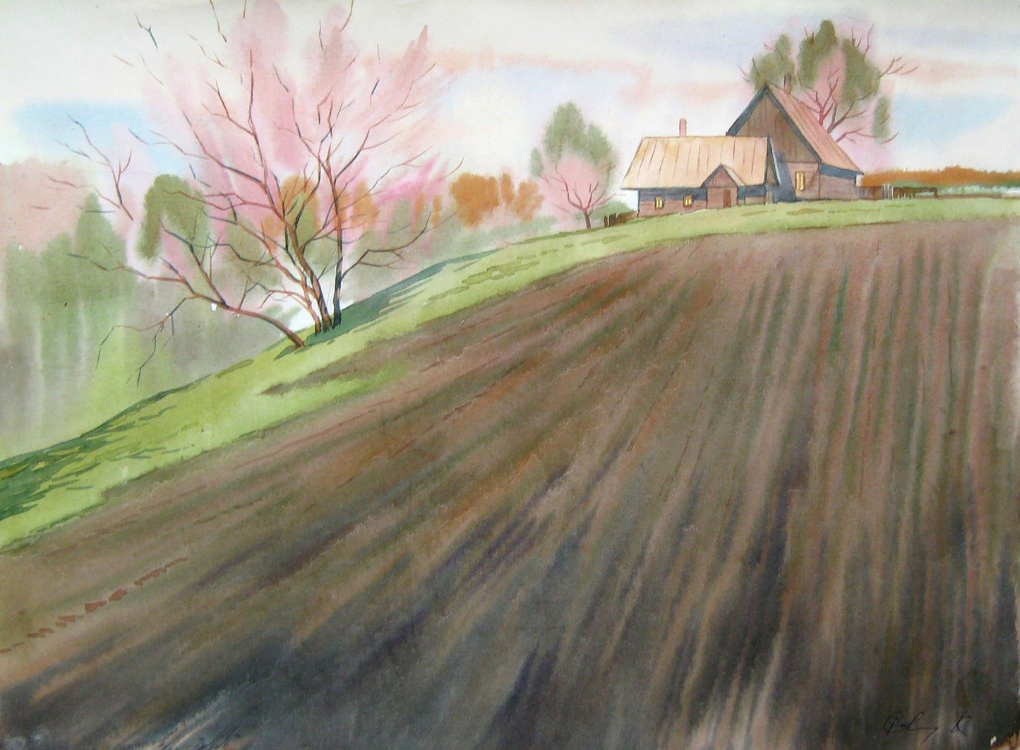 Watercolor painting April vegetable gardens Valery Savenets