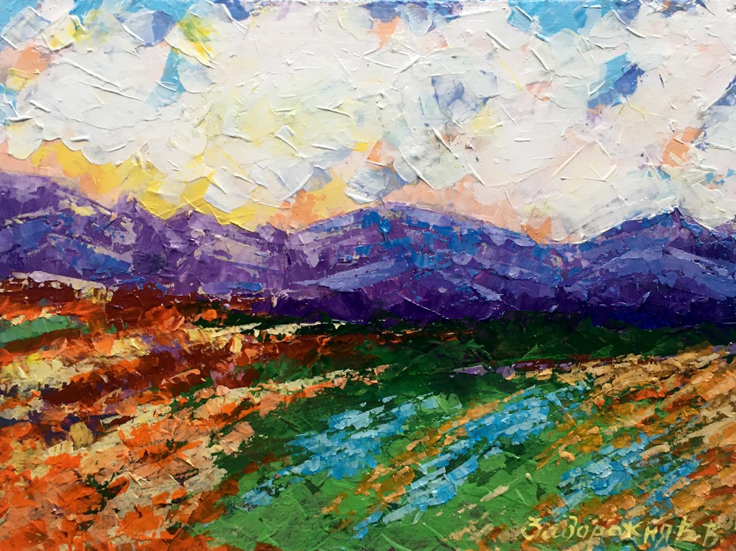 Oil painting Holidays in the mountains V. Zadorozhnya