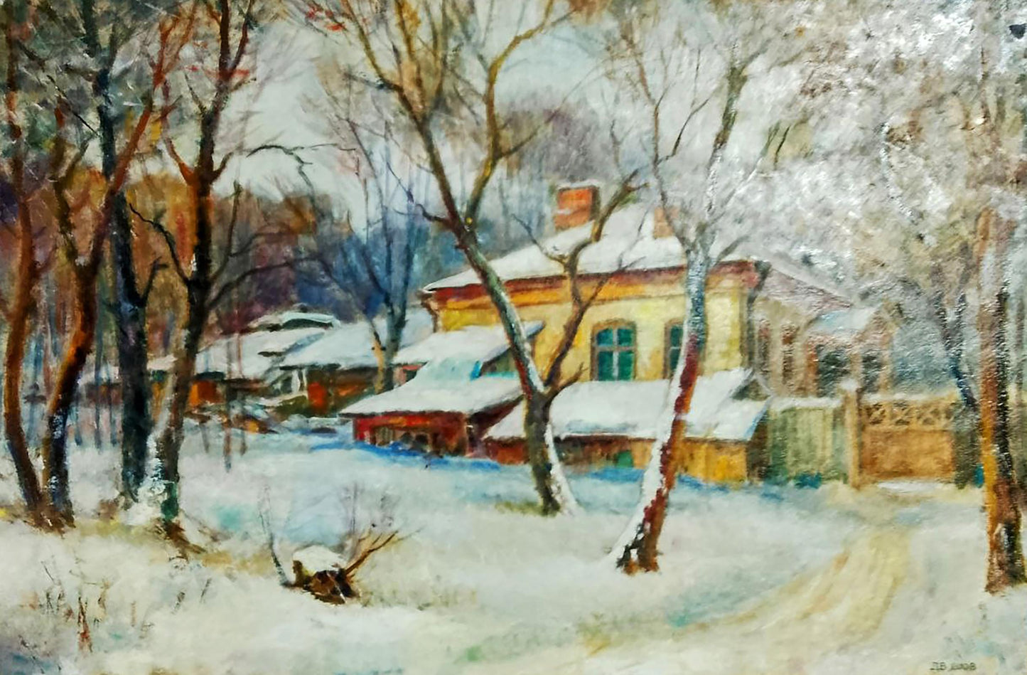 Oil painting Snowy streets of the village Anatolii Duhnevich