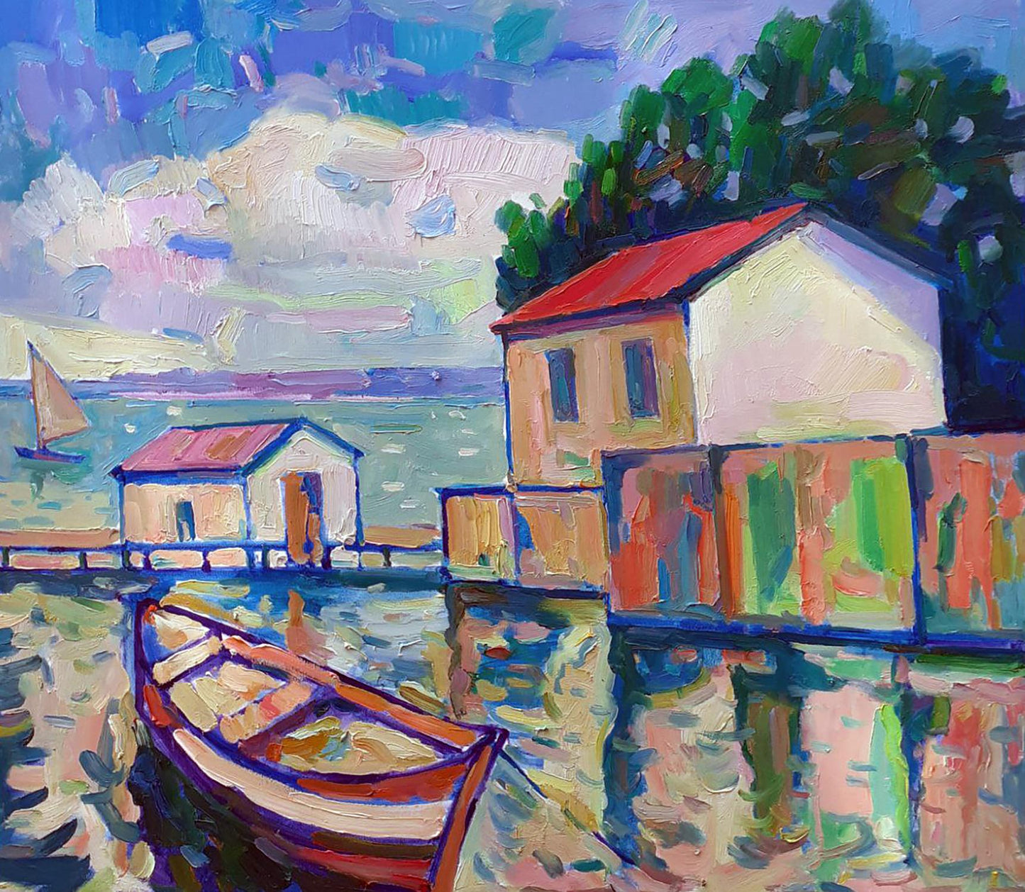 Oil painting Landscape with a boat Peter Dobrev
