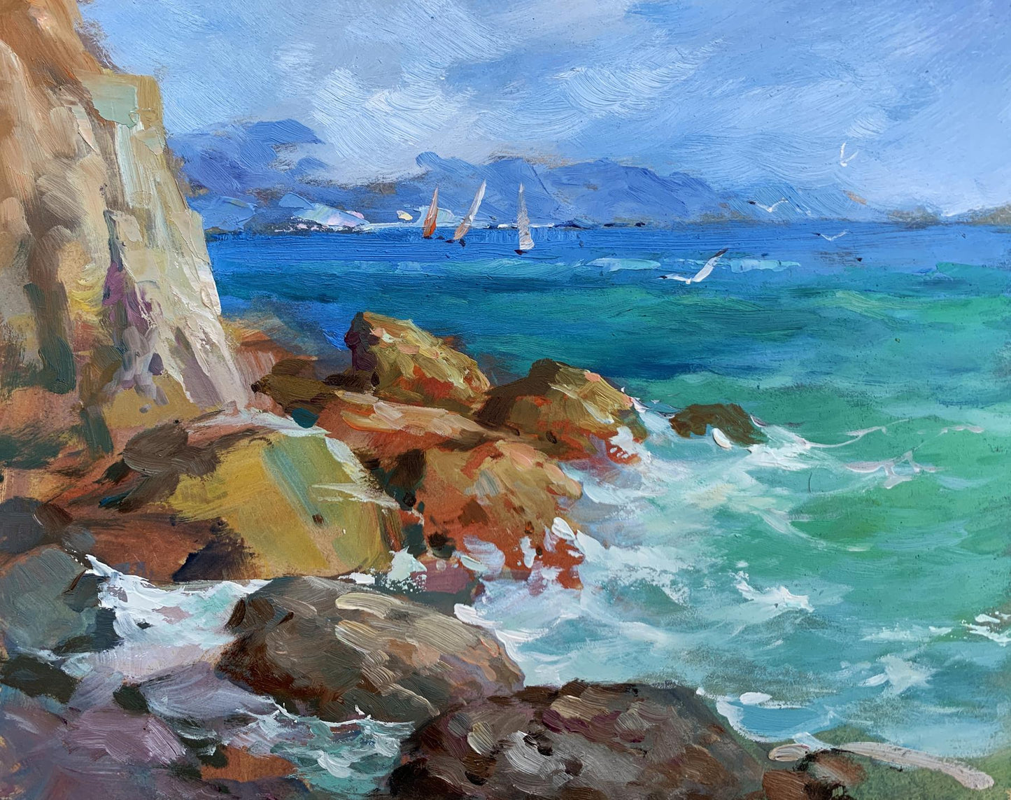 OIl painting Sea waves beat against the rocks Yuriy Suprunchuk